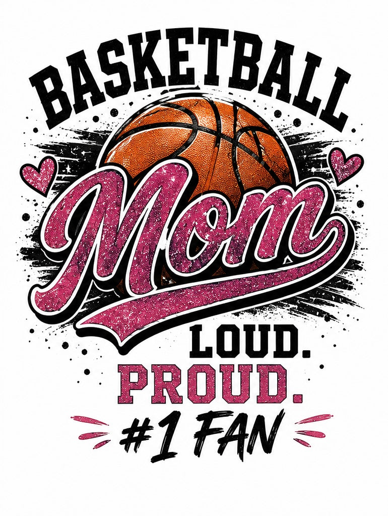 Basketball Mom PNG – Loud Proud #1 Fan – Glitter Basketball Mom Digital Download