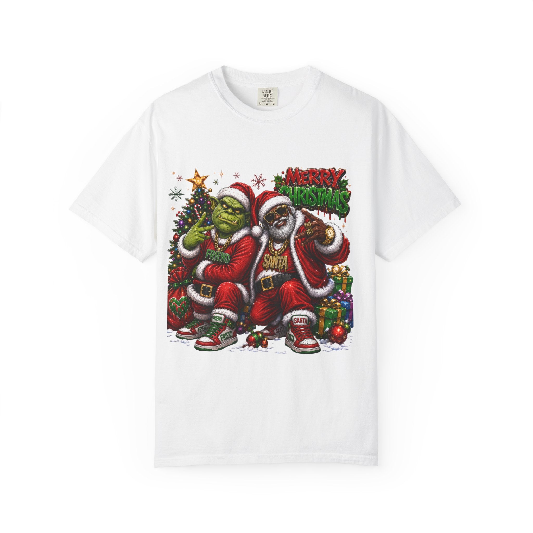 Santa and Friend Merry Christmas Shirt – Hip Hop Holiday Tee | Funny Christmas Gift
