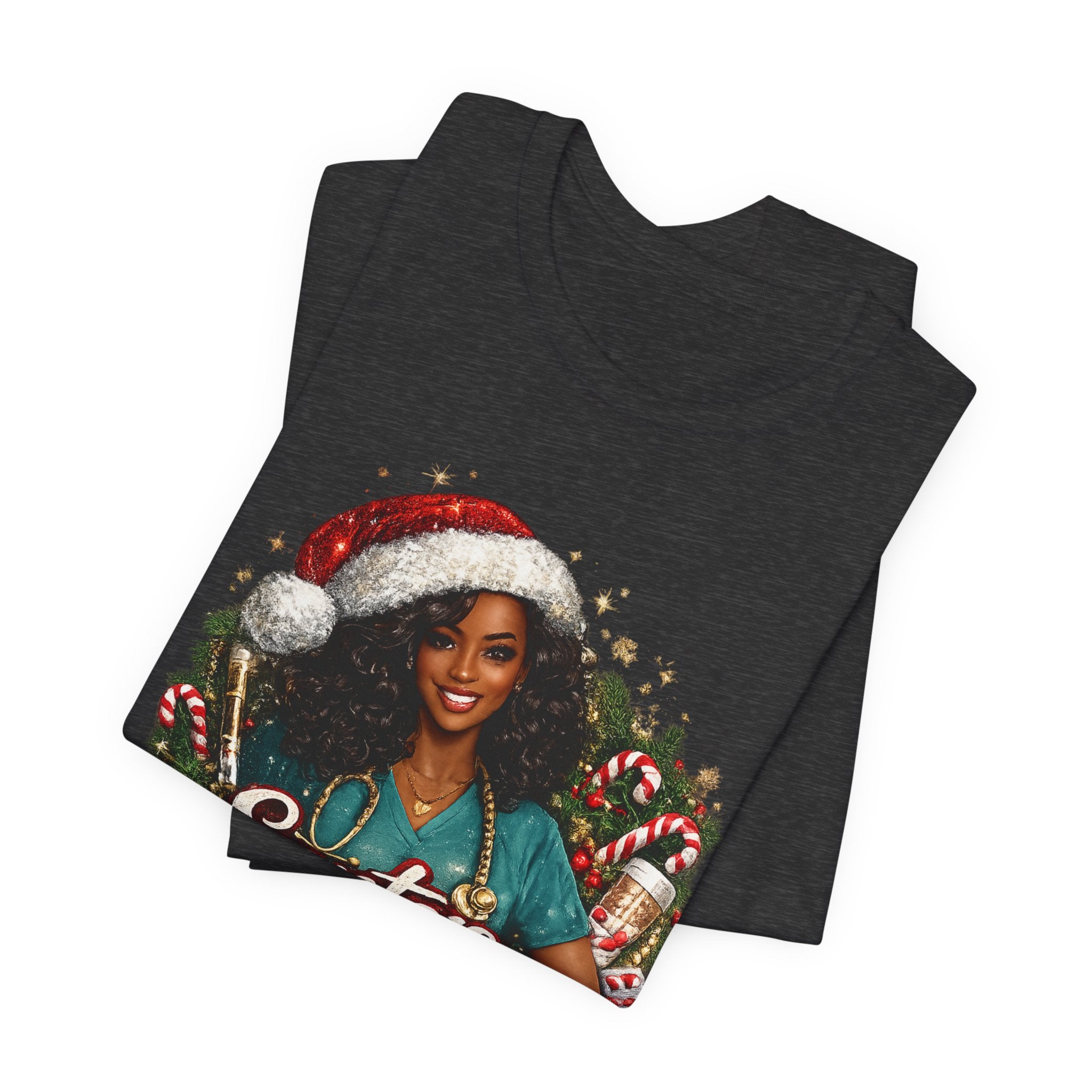 Santa's Favorite Nurse – Black Nurse Christmas T-Shirt