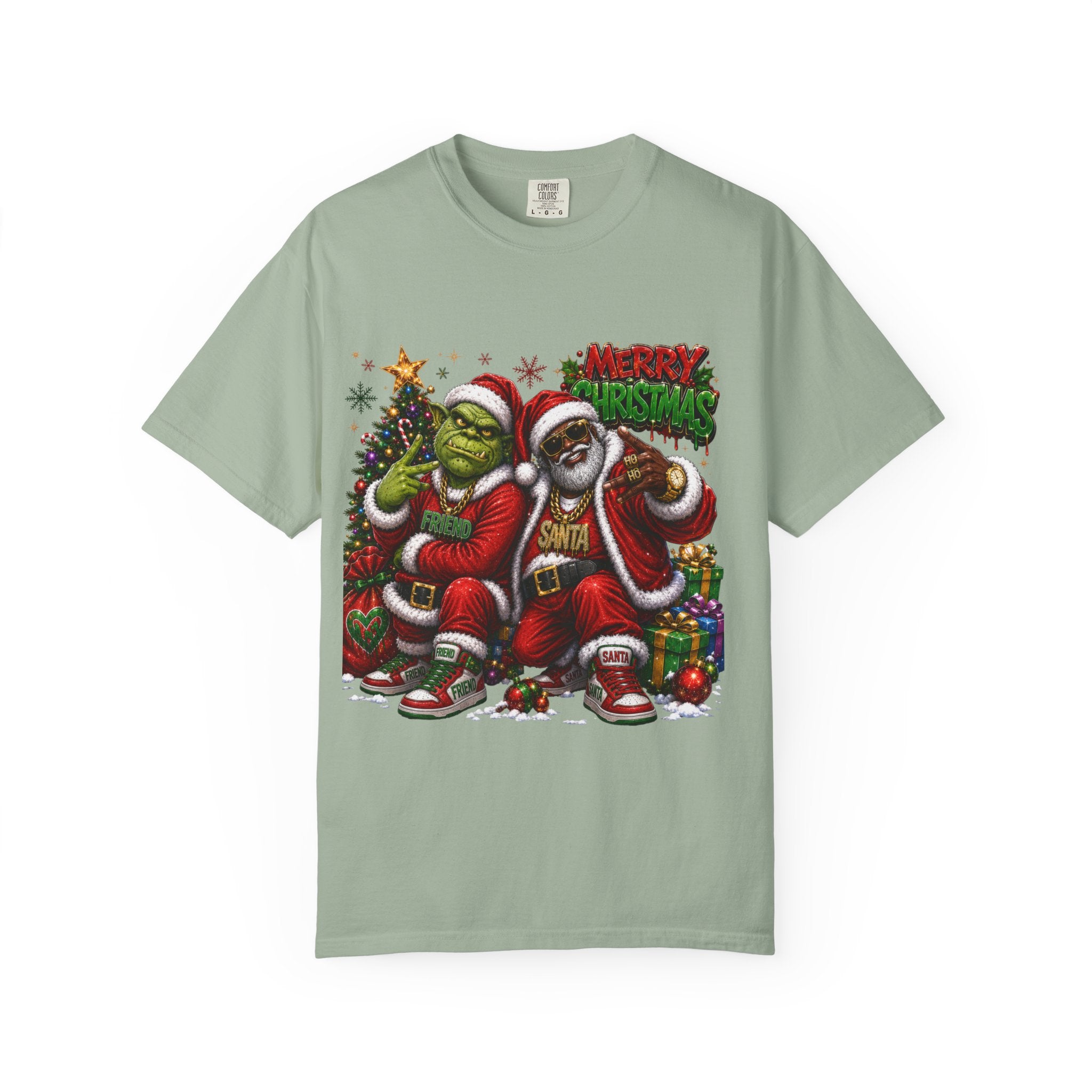 Santa and Friend Merry Christmas Shirt – Hip Hop Holiday Tee | Funny Christmas Gift