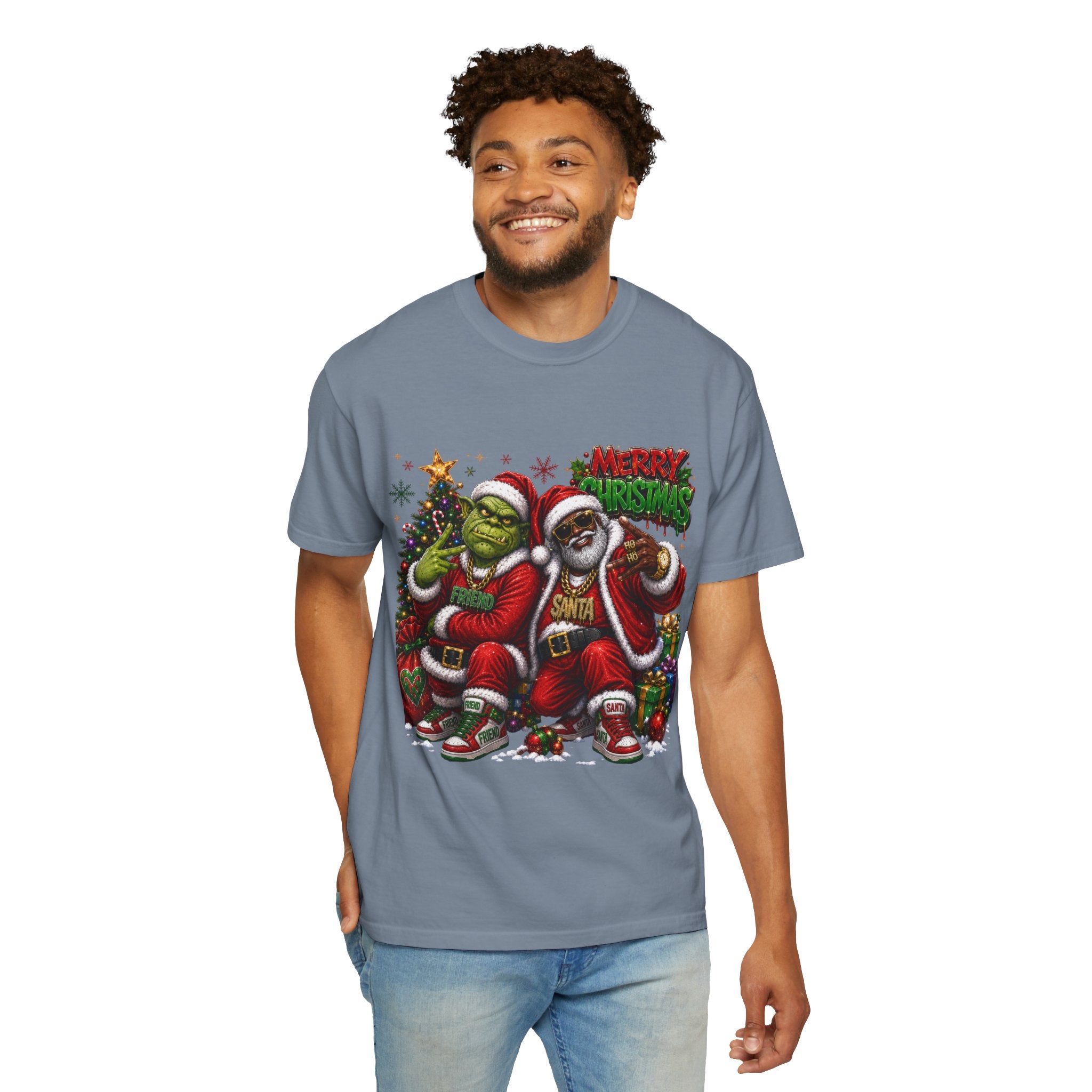 Santa and Friend Merry Christmas Shirt – Hip Hop Holiday Tee | Funny Christmas Gift