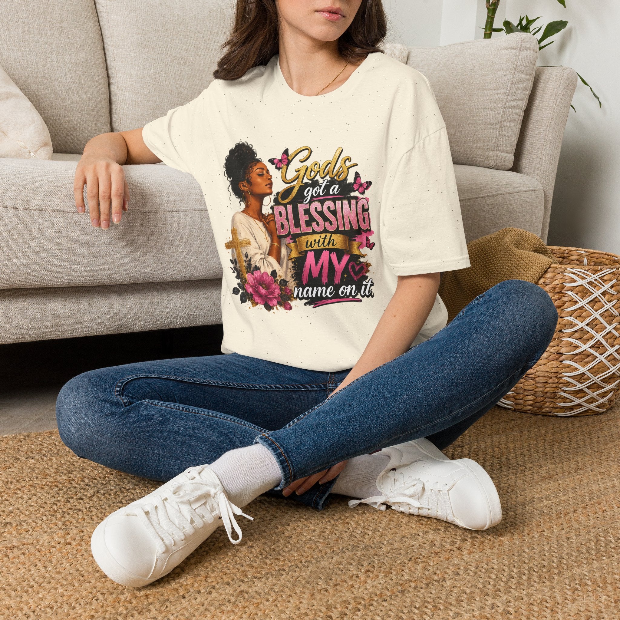 God's Got a Blessing With My Name On It T-Shirt | Faith Tee | Black Woman Prayer Graphic Tee