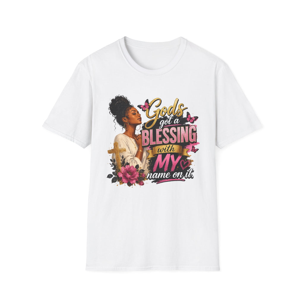 God's Got a Blessing With My Name On It T-Shirt | Faith Tee | Black Woman Prayer Graphic Tee