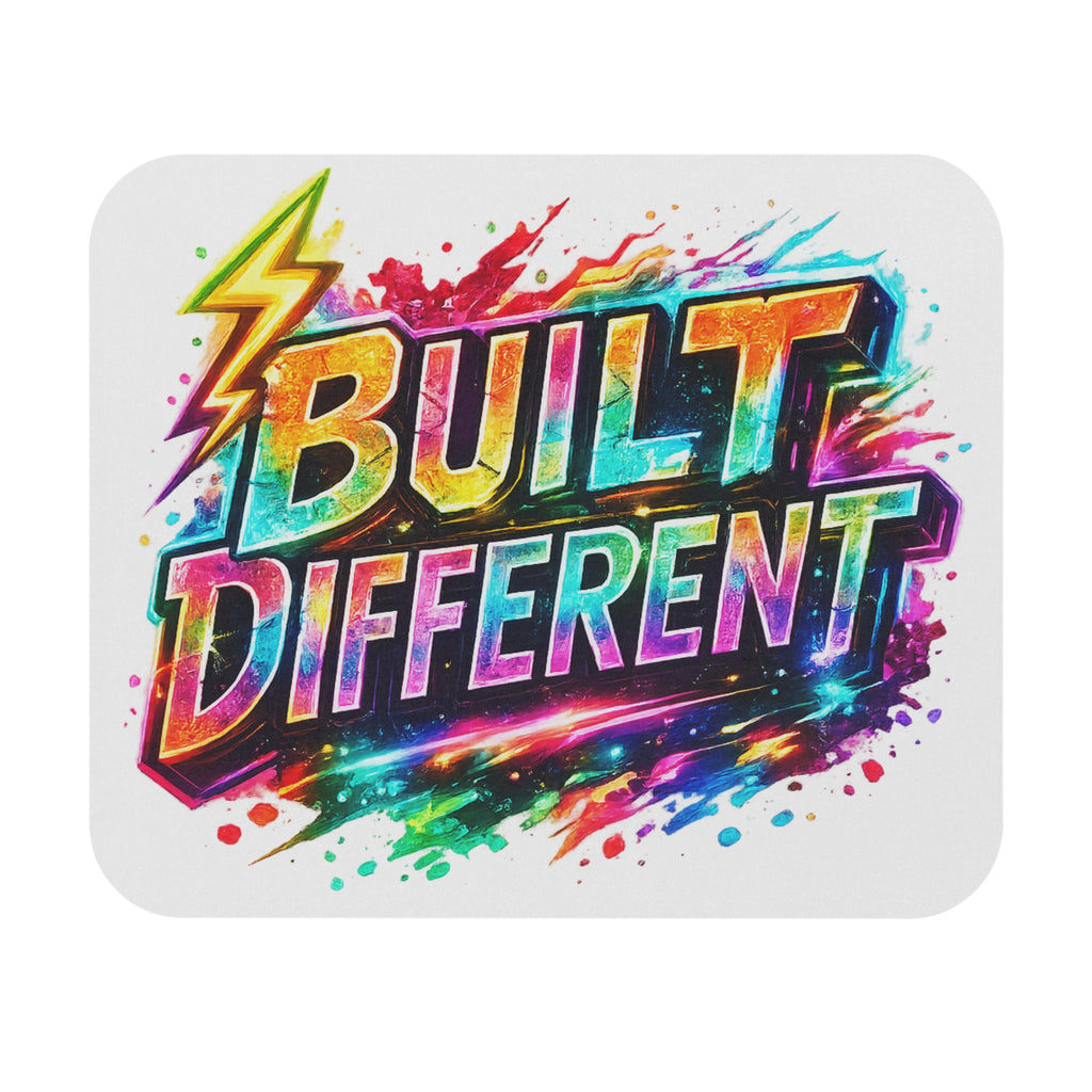 Built Different Mouse Pad – Bold Colorful Neon Graphic Desk Accessory
