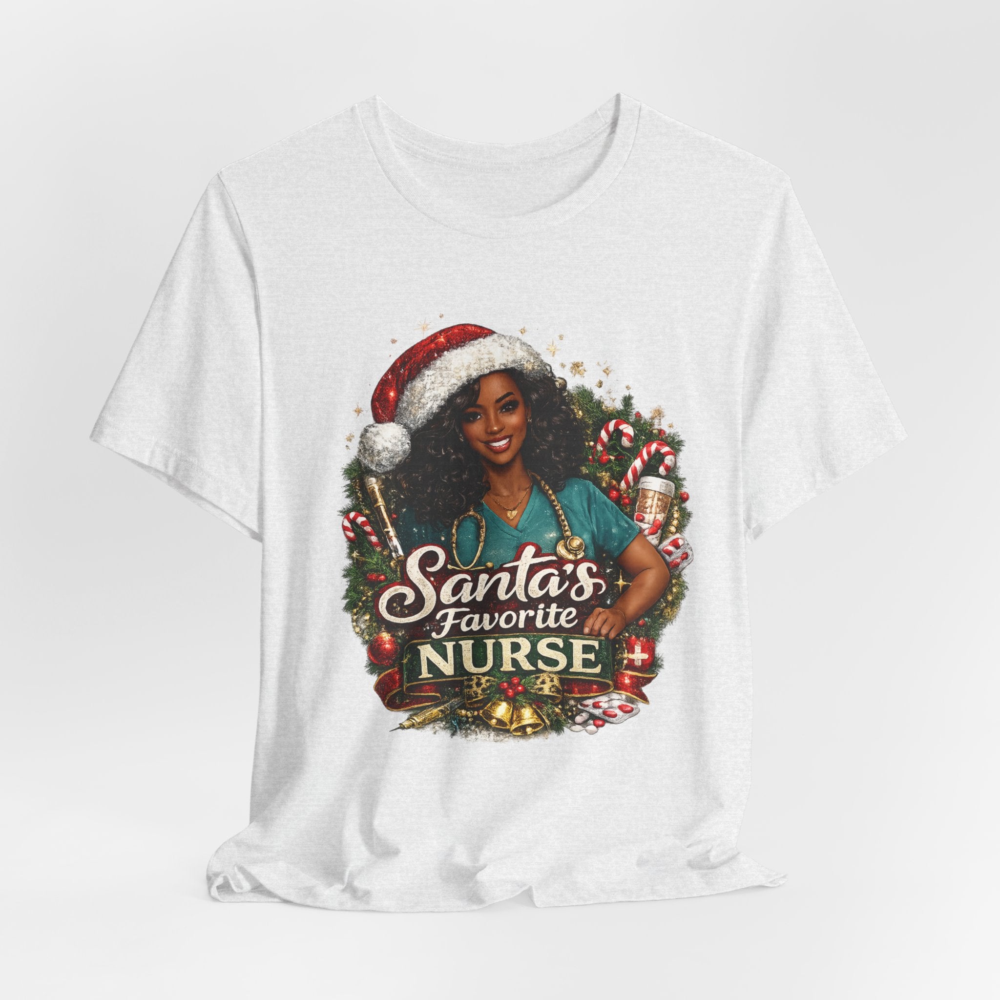 Santa's Favorite Nurse – Black Nurse Christmas T-Shirt