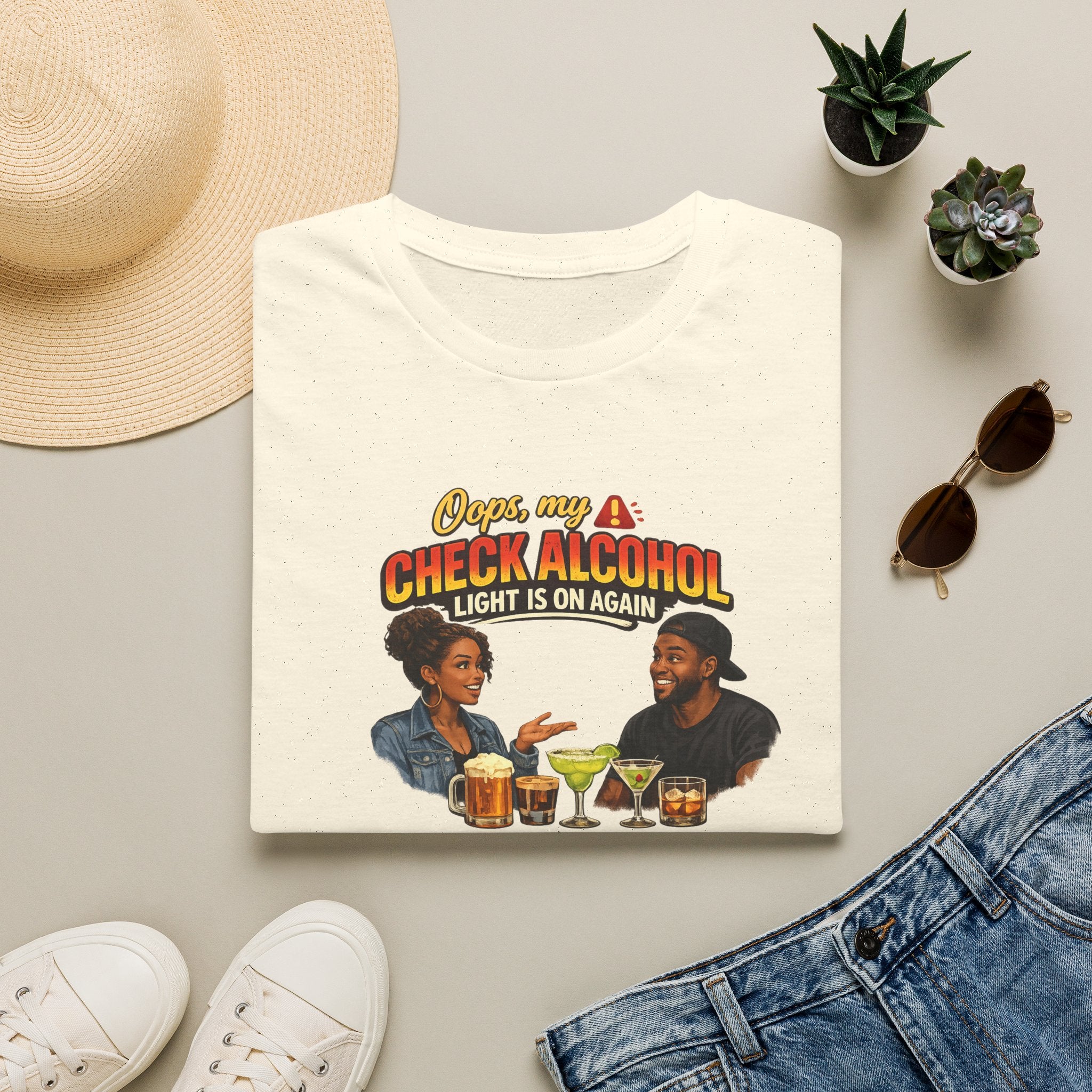 Oops My Check Alcohol Light Is On Again T-Shirt | Funny Drinking Shirt | Day Party Graphic Tee