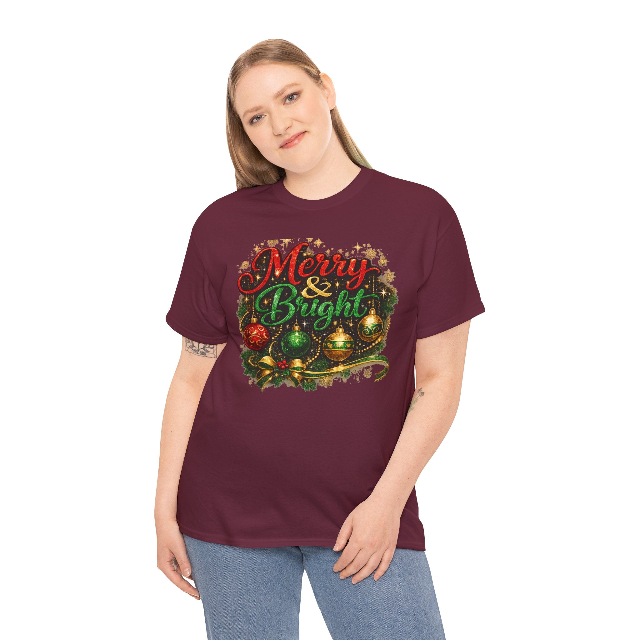Merry and Bright Christmas Shirt – Glitter Holiday Tee | Classic Christmas Gift