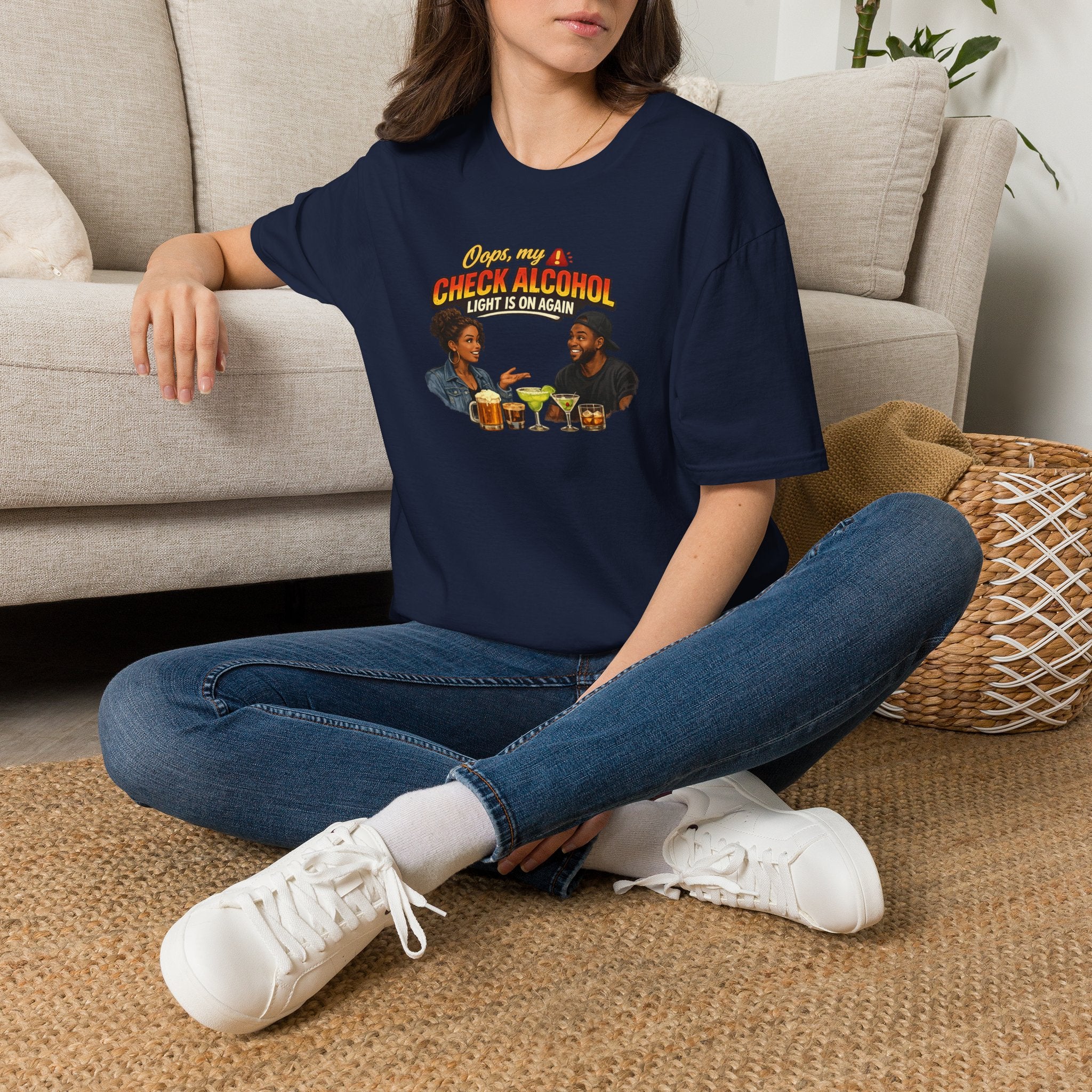 Oops My Check Alcohol Light Is On Again T-Shirt | Funny Drinking Shirt | Day Party Graphic Tee