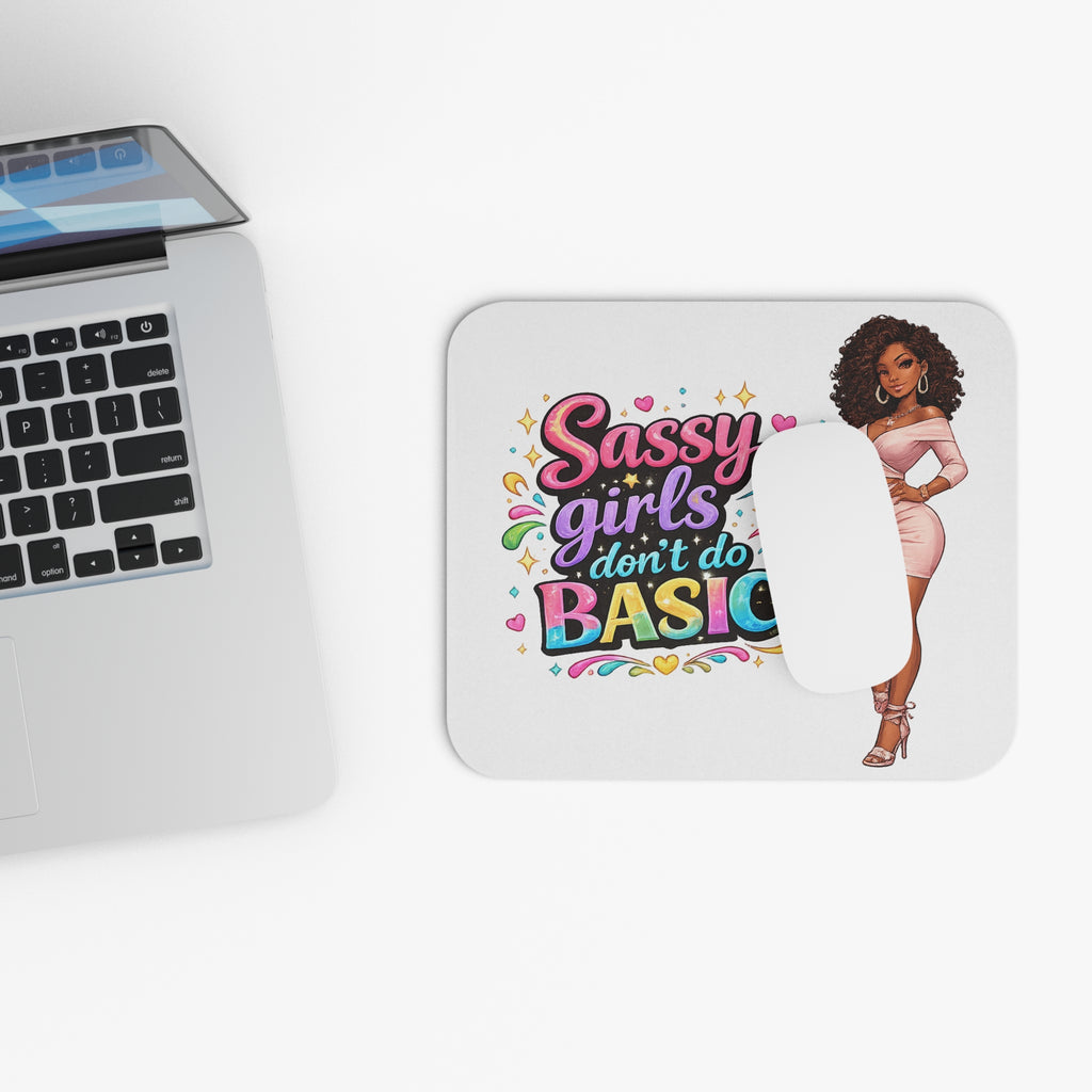 Sassy Girls Don't Do Basic Mouse Pad — Cute Afro Chic Desk Accessory