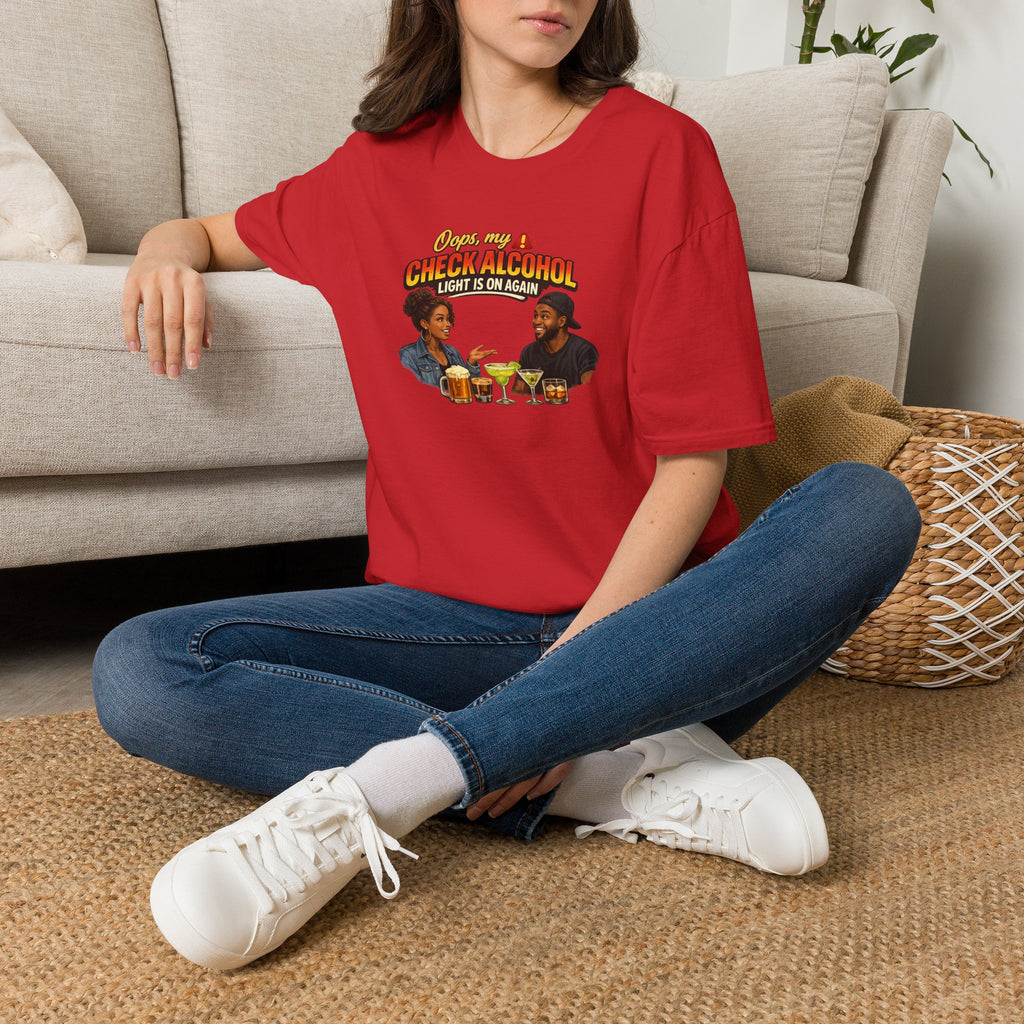 Oops My Check Alcohol Light Is On Again T-Shirt | Funny Drinking Shirt | Day Party Graphic Tee