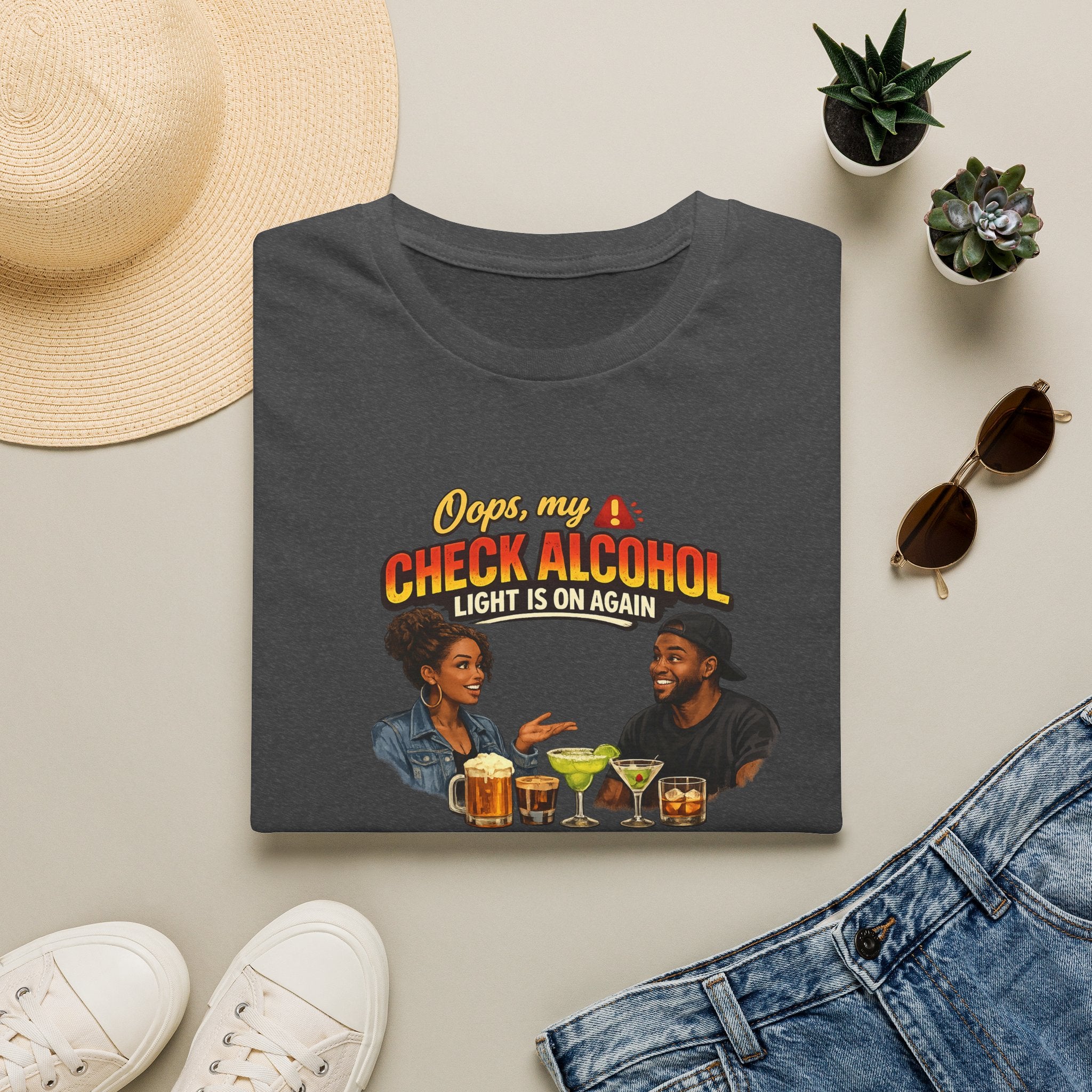Oops My Check Alcohol Light Is On Again T-Shirt | Funny Drinking Shirt | Day Party Graphic Tee