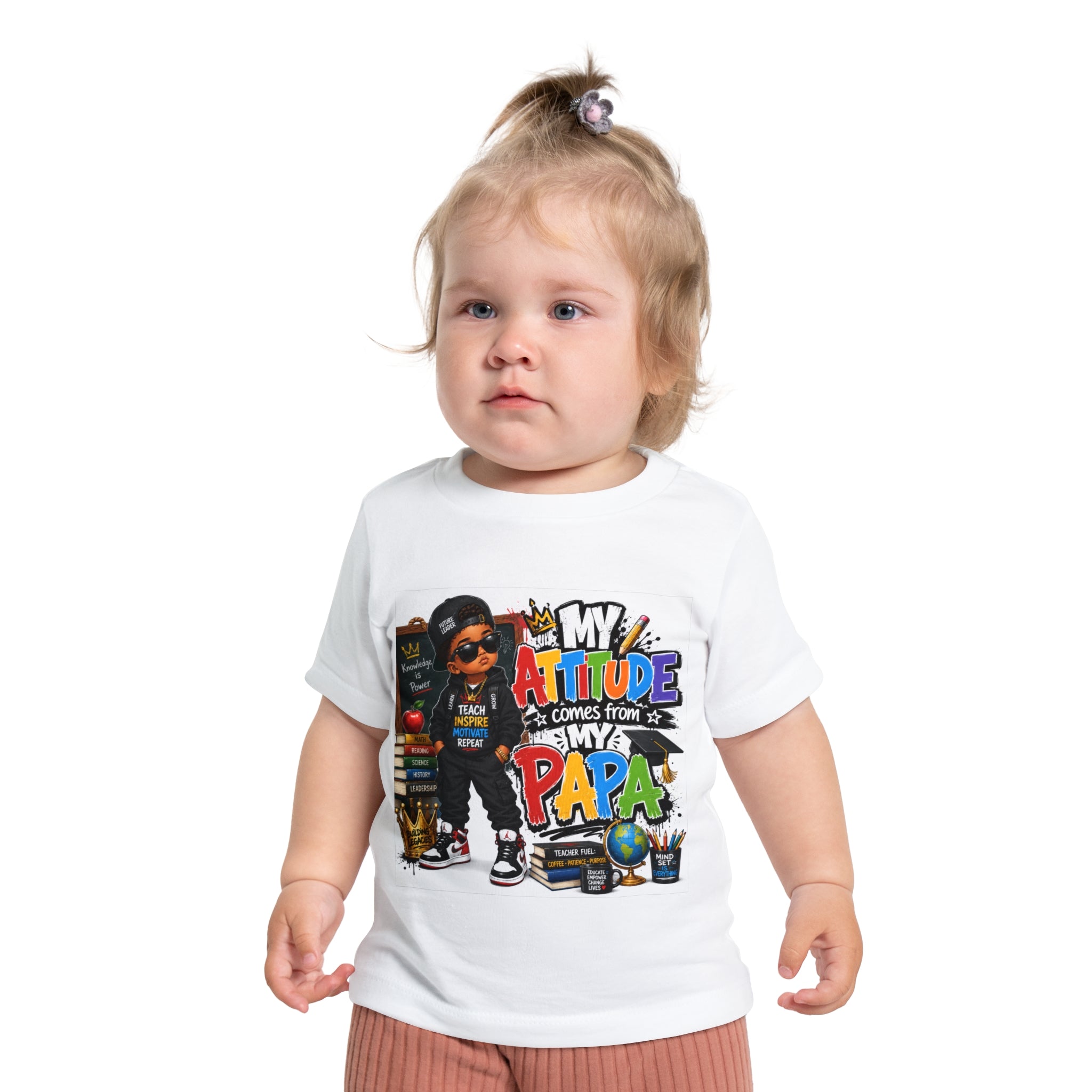 Baby T-Shirt "My Attitude Comes From My Papa" — Cute Hip-Hop Infant Tee for Grandparents, Daddy’s Little One, Gift for Father's Day