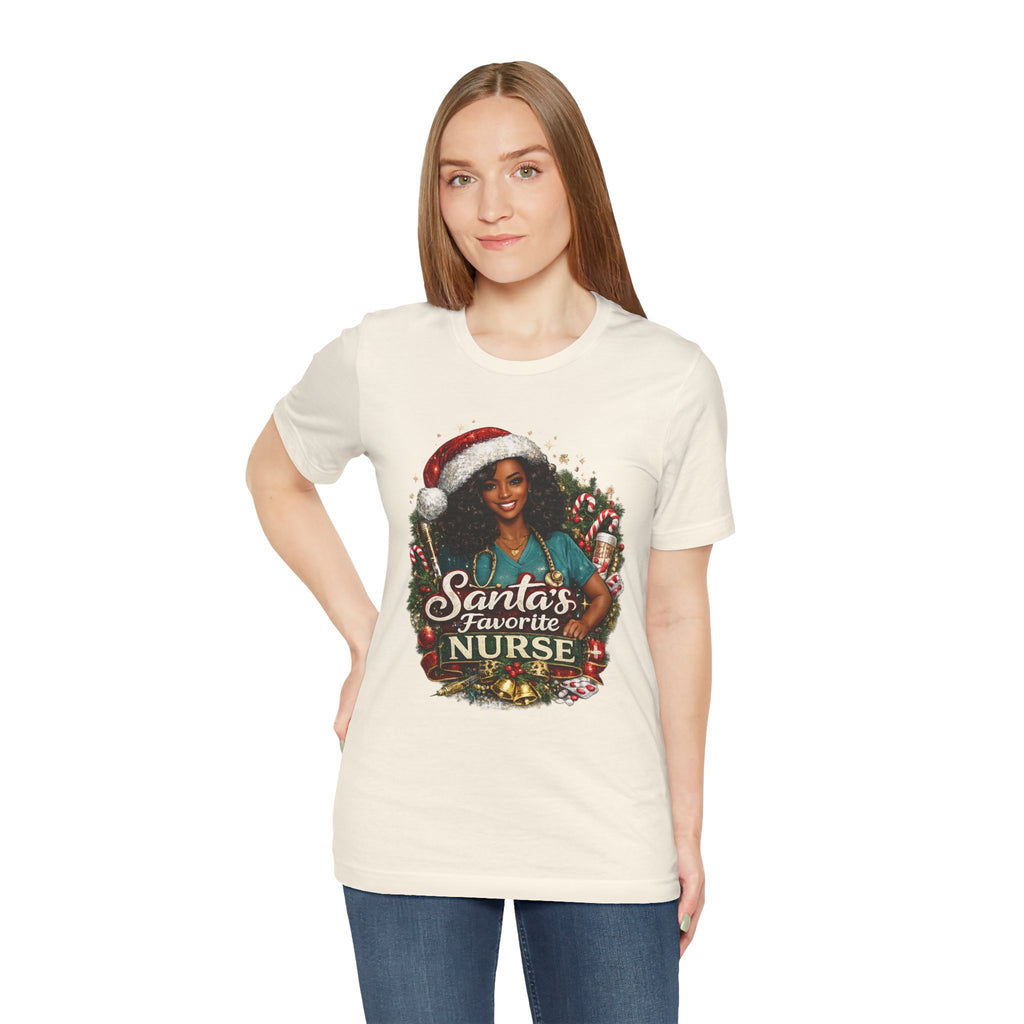 Santa's Favorite Nurse – Black Nurse Christmas T-Shirt
