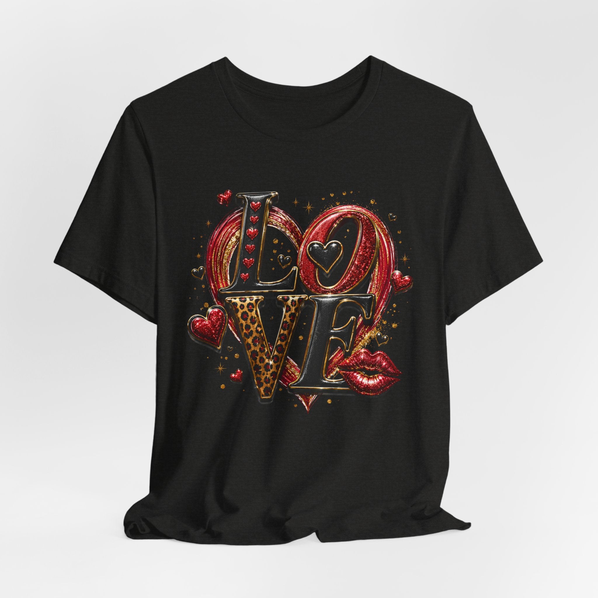 LOVE – Leopard Print & Glitter Valentine's Day T-Shirt