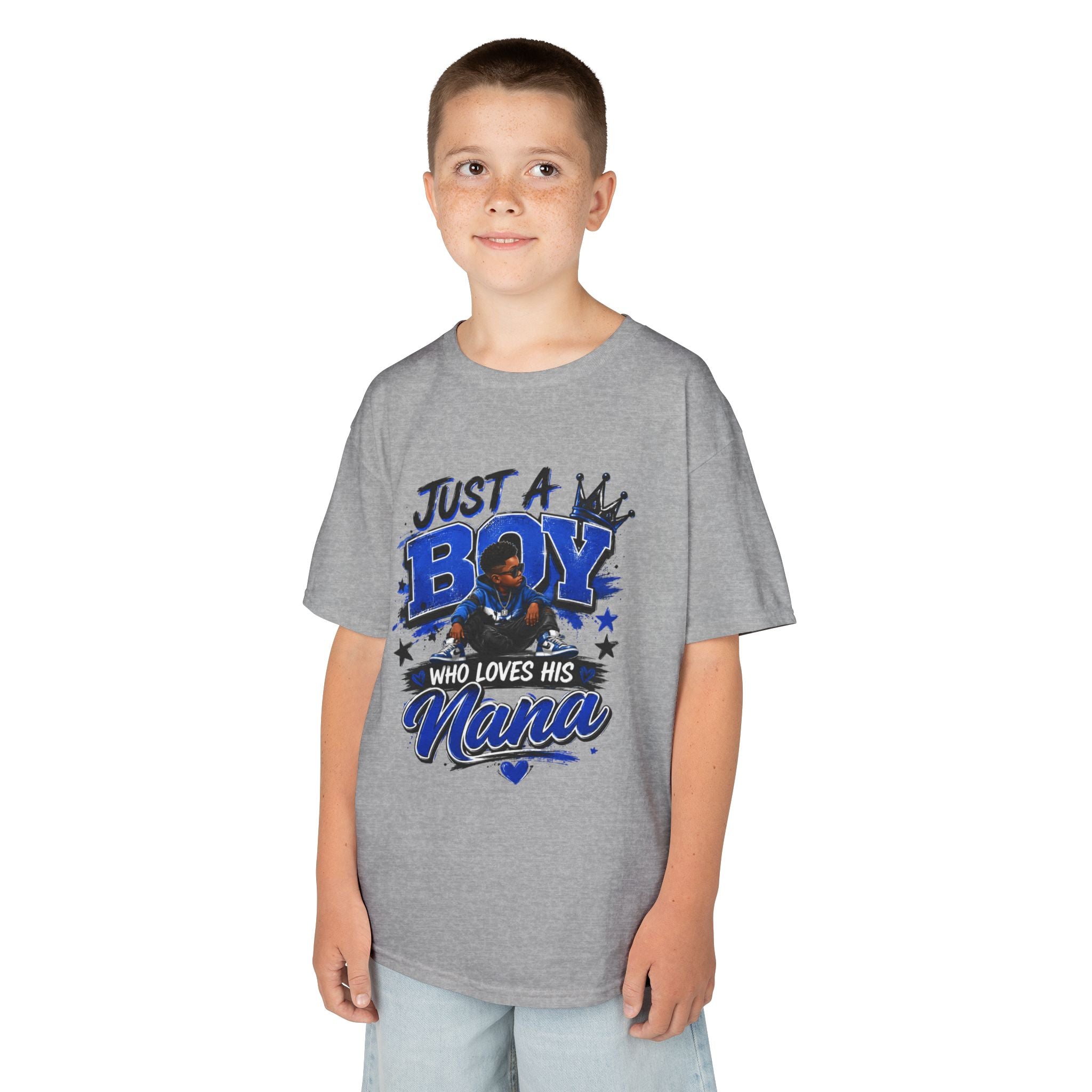 Just a Boy Who Loves His Nana T-Shirt | Hip Hop Kids Graphic Tee | Nana Gift Shirt for Boys
