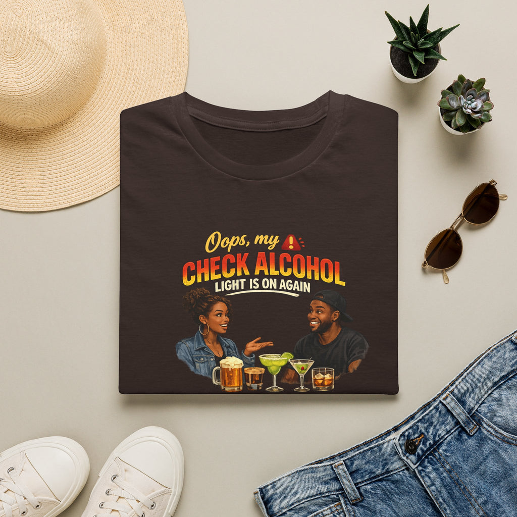 Oops My Check Alcohol Light Is On Again T-Shirt | Funny Drinking Shirt | Day Party Graphic Tee