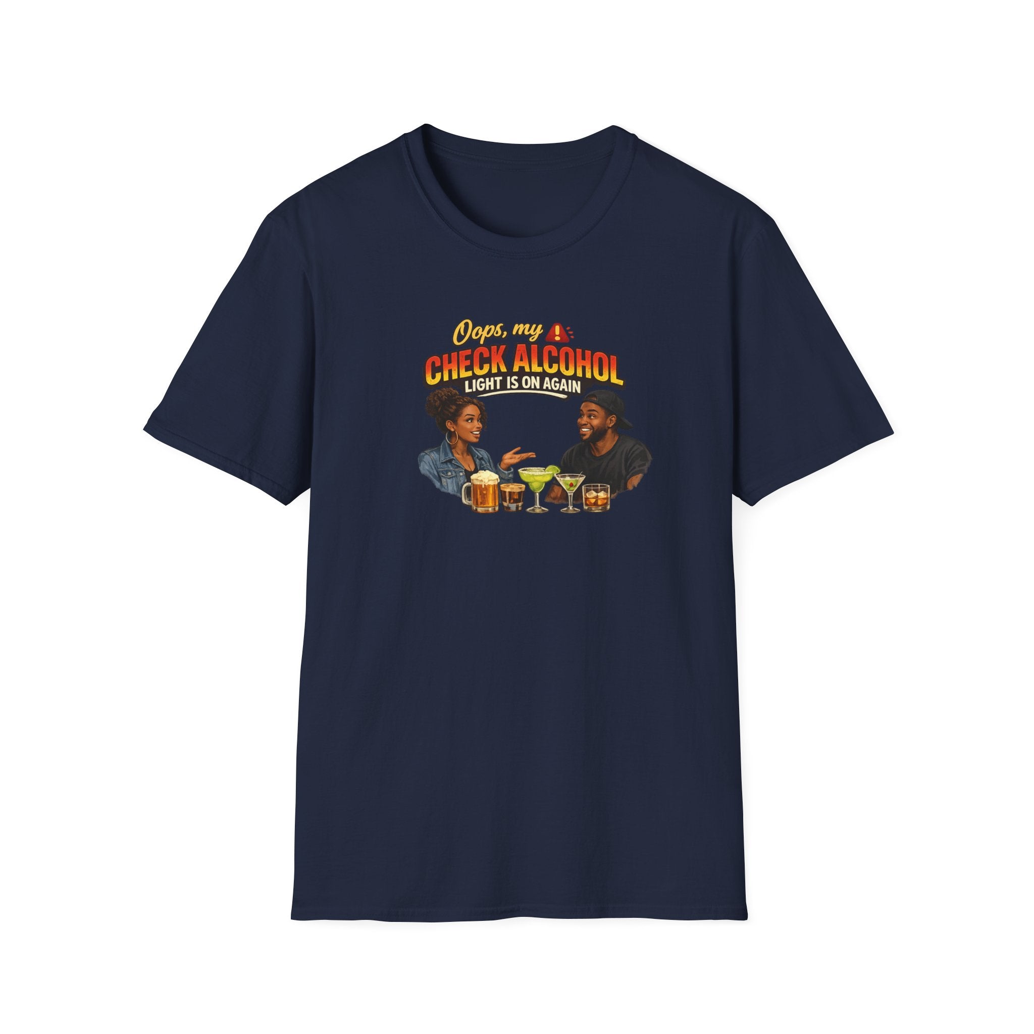 Oops My Check Alcohol Light Is On Again T-Shirt | Funny Drinking Shirt | Day Party Graphic Tee