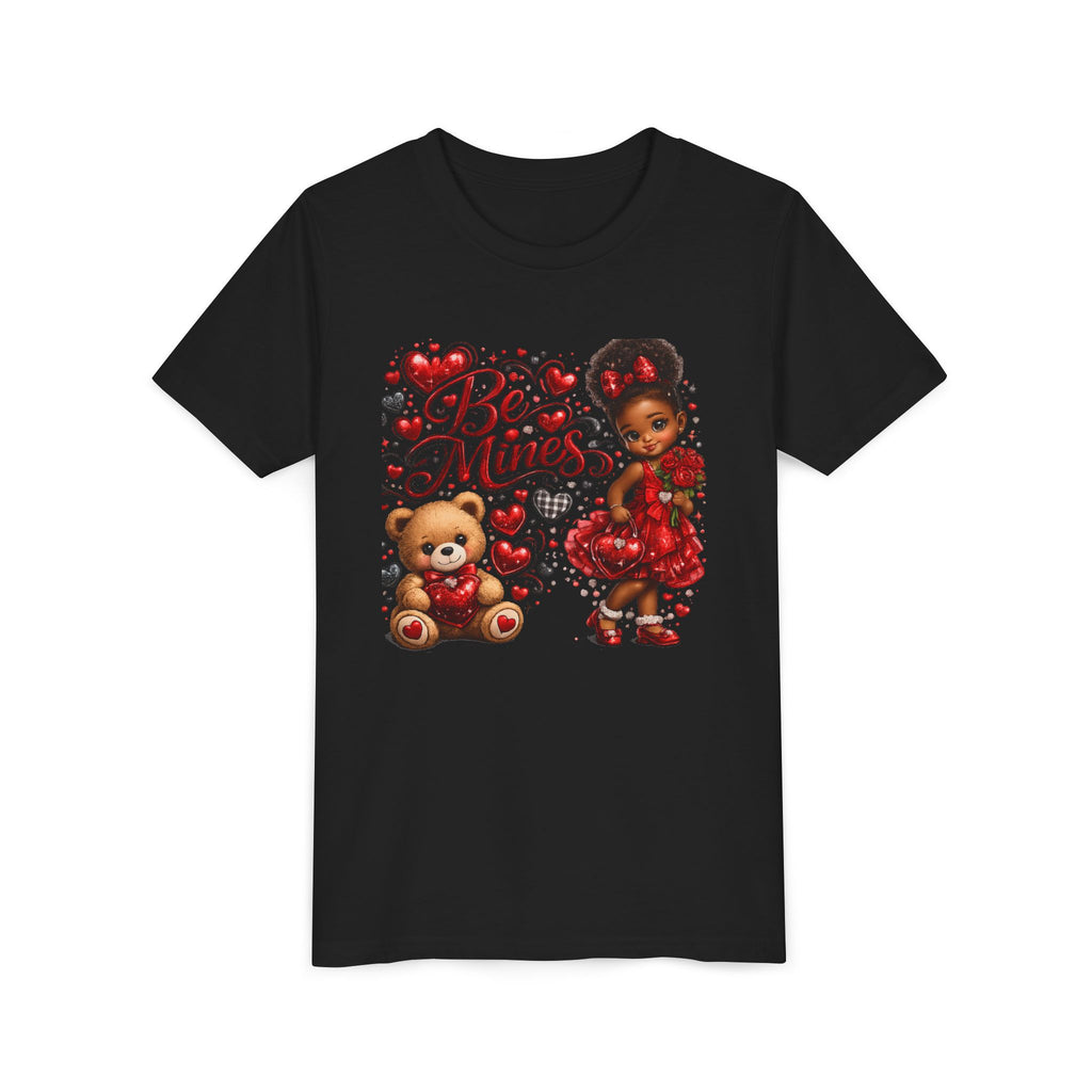 Be Mine Valentine's Day Youth T-Shirt – Cute Black Girl Teddy Bear Tee