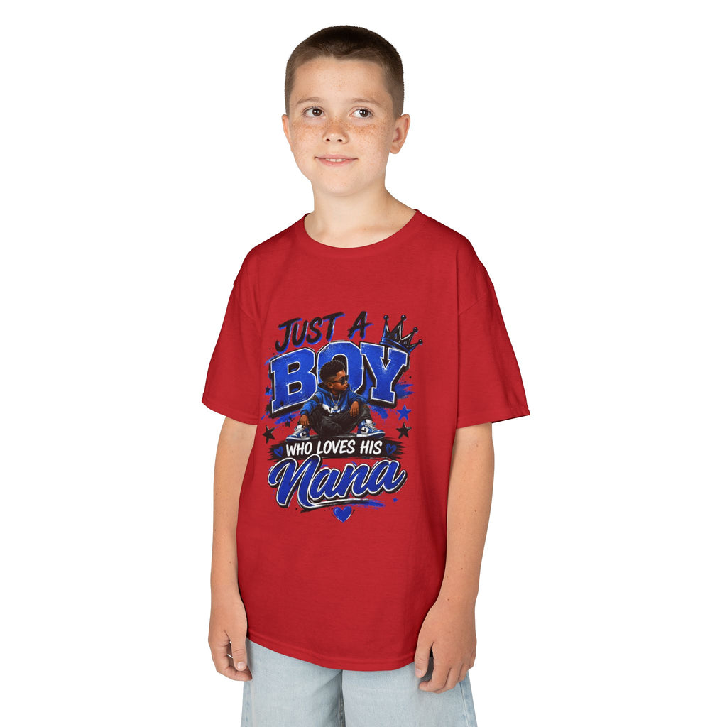 Just a Boy Who Loves His Nana T-Shirt | Hip Hop Kids Graphic Tee | Nana Gift Shirt for Boys