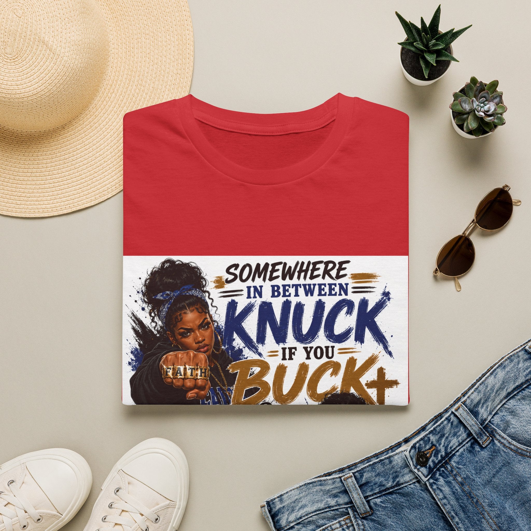 Knuck If You Buck T‑Shirt — “Somewhere In Between” Gospel‑Proud Graphic Tee