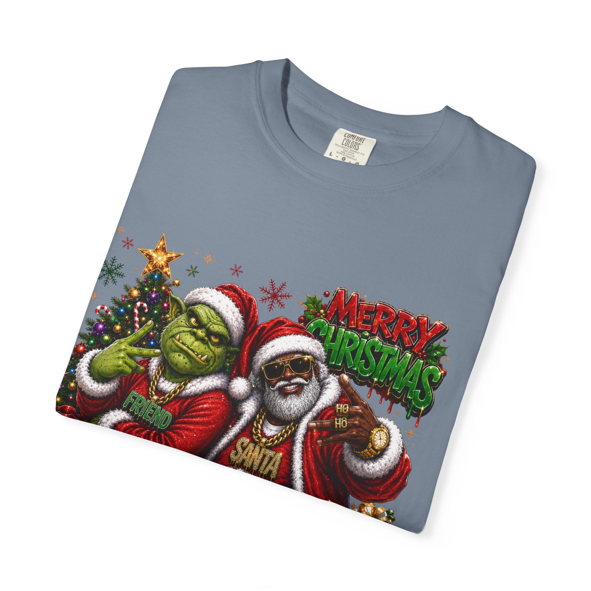 Santa and Friend Merry Christmas Shirt – Hip Hop Holiday Tee | Funny Christmas Gift