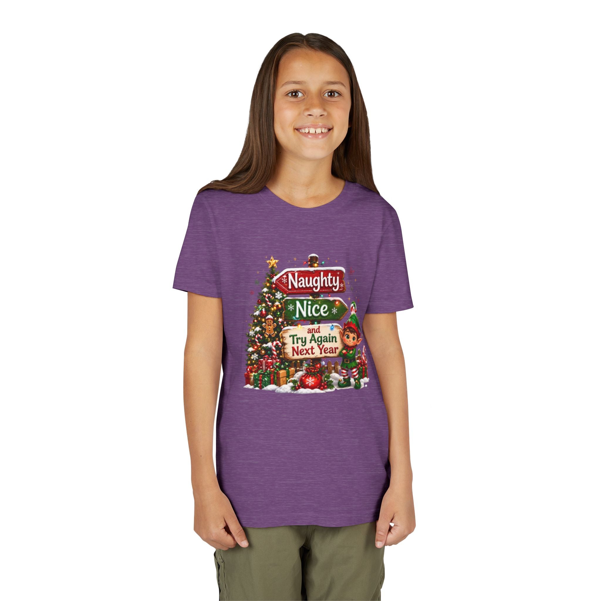 Naughty Nice Try Again Next Year Kids Shirt – Funny Elf Christmas Tee | Holiday Gift for Kids