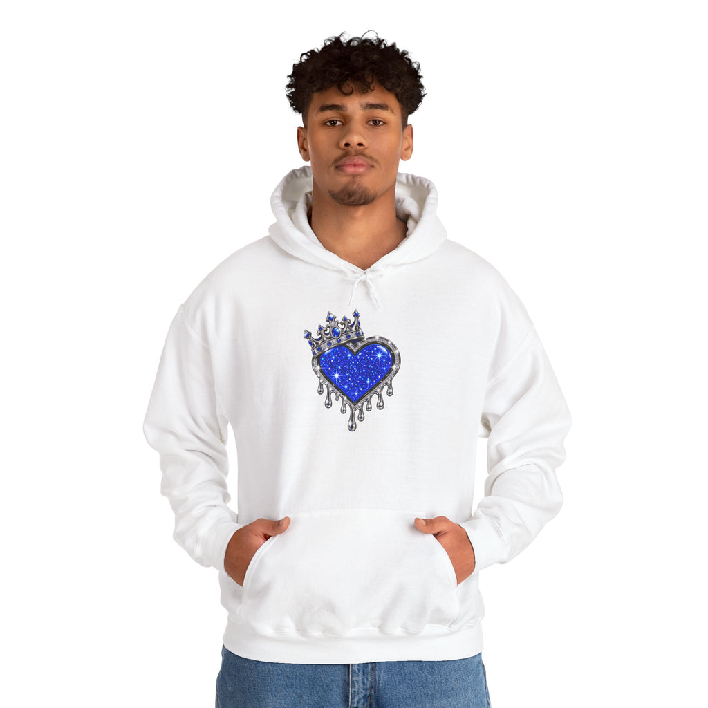Blue Glitter Crown Drip Heart Hoodie