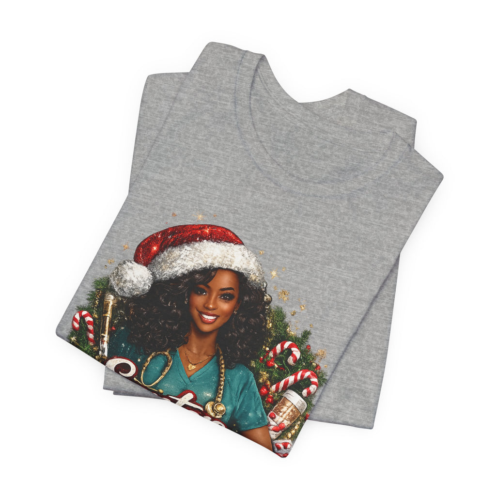 Santa's Favorite Nurse – Black Nurse Christmas T-Shirt