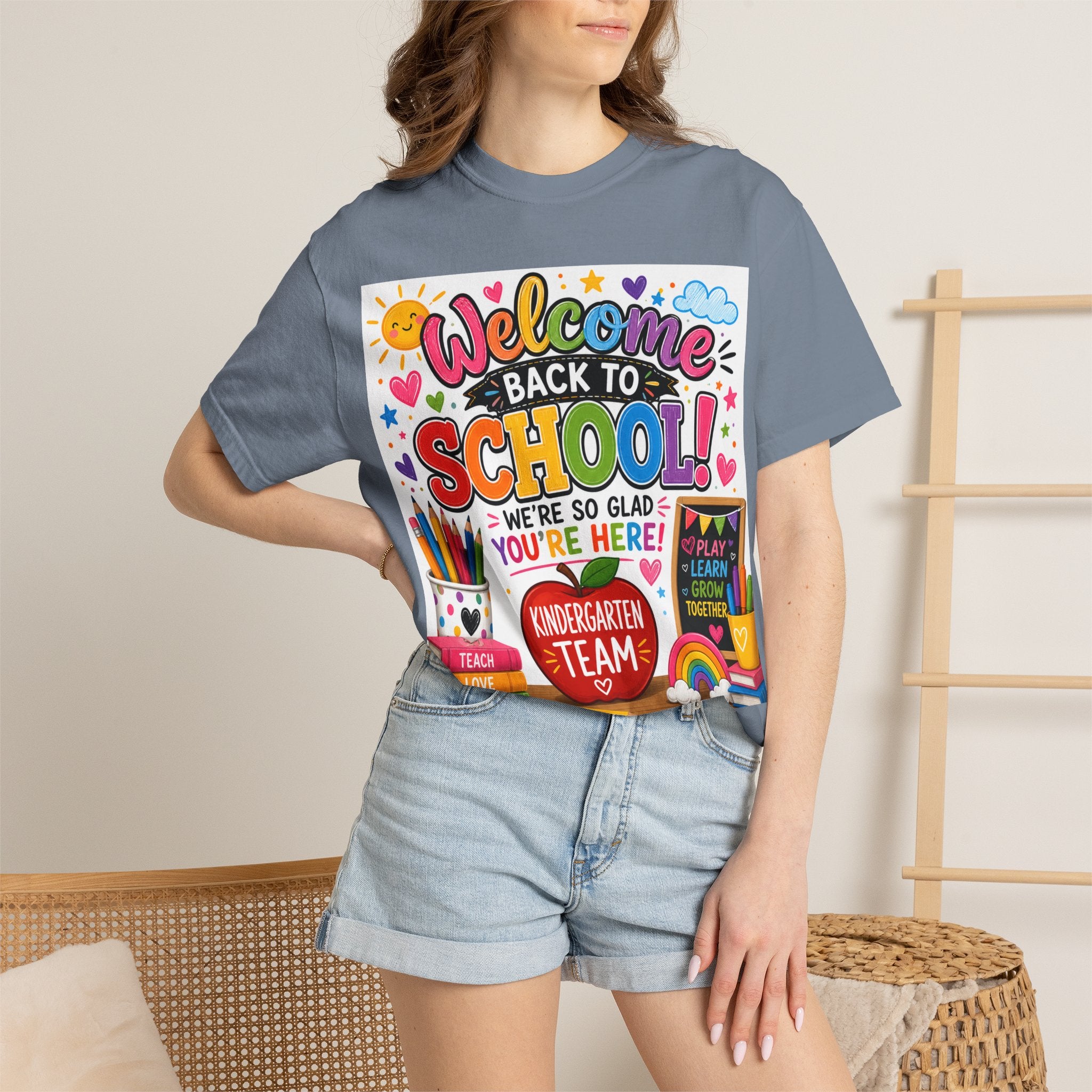 Welcome Back to School T-Shirt — Kindergarten Team Teacher Shirt (We’re So Glad You’re Here)