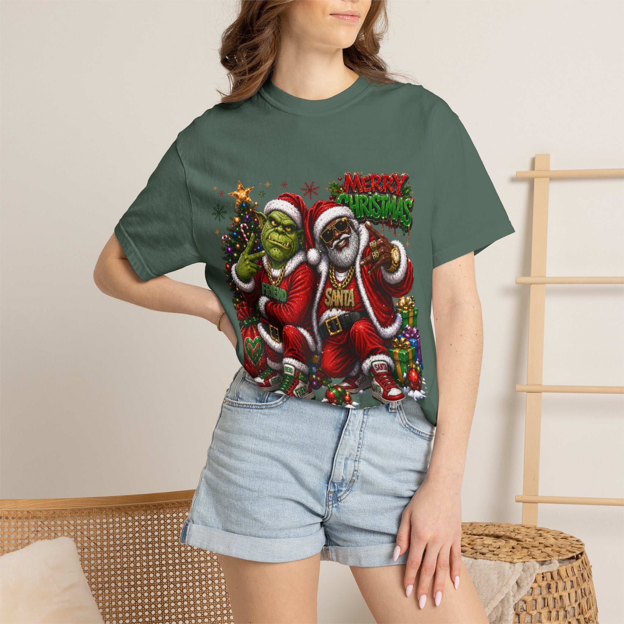 Santa and Friend Merry Christmas Shirt – Hip Hop Holiday Tee | Funny Christmas Gift