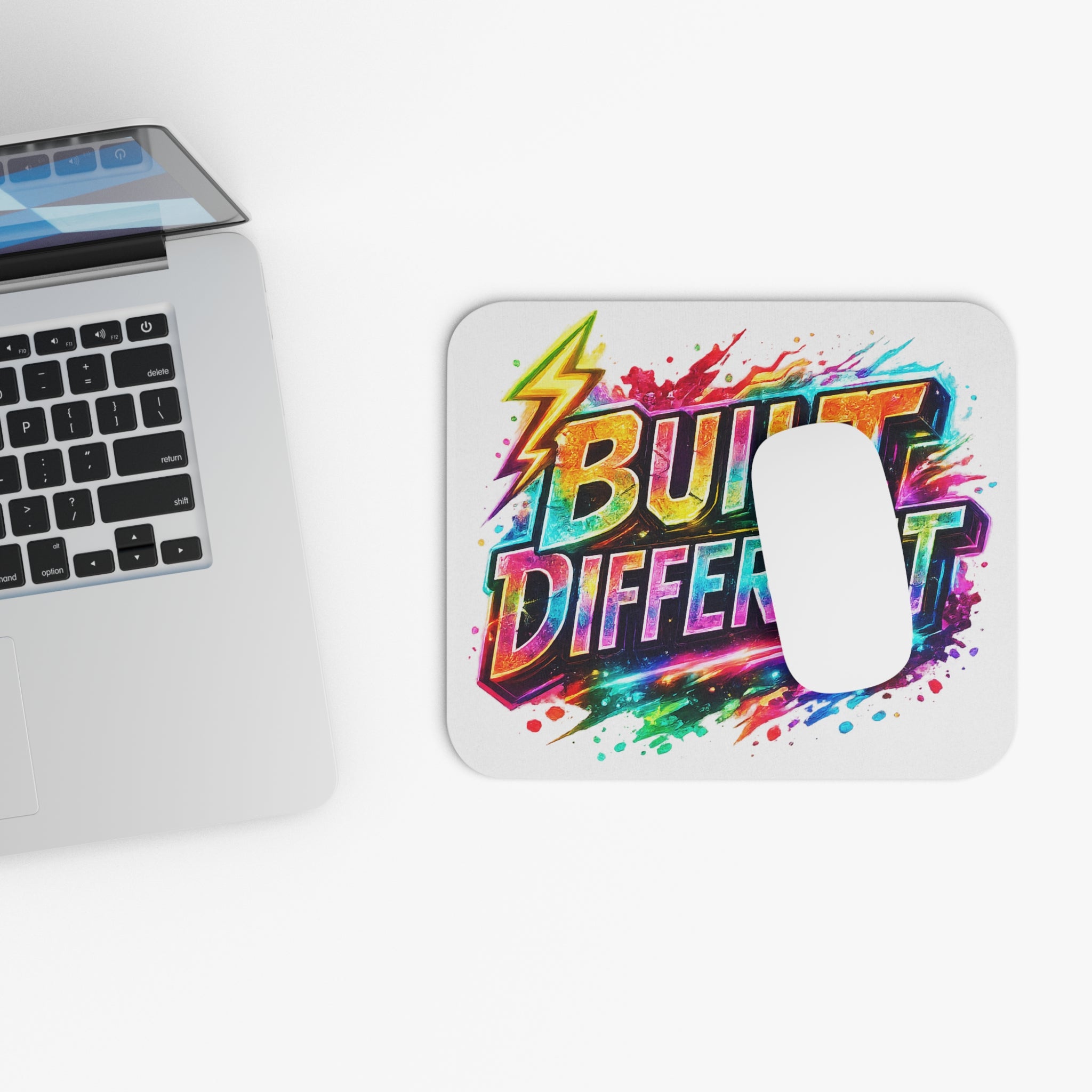 Built Different Mouse Pad – Bold Colorful Neon Graphic Desk Accessory
