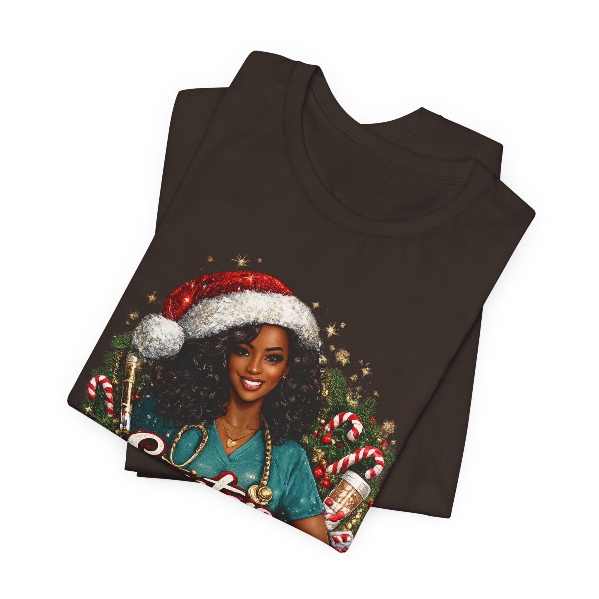 Santa's Favorite Nurse – Black Nurse Christmas T-Shirt