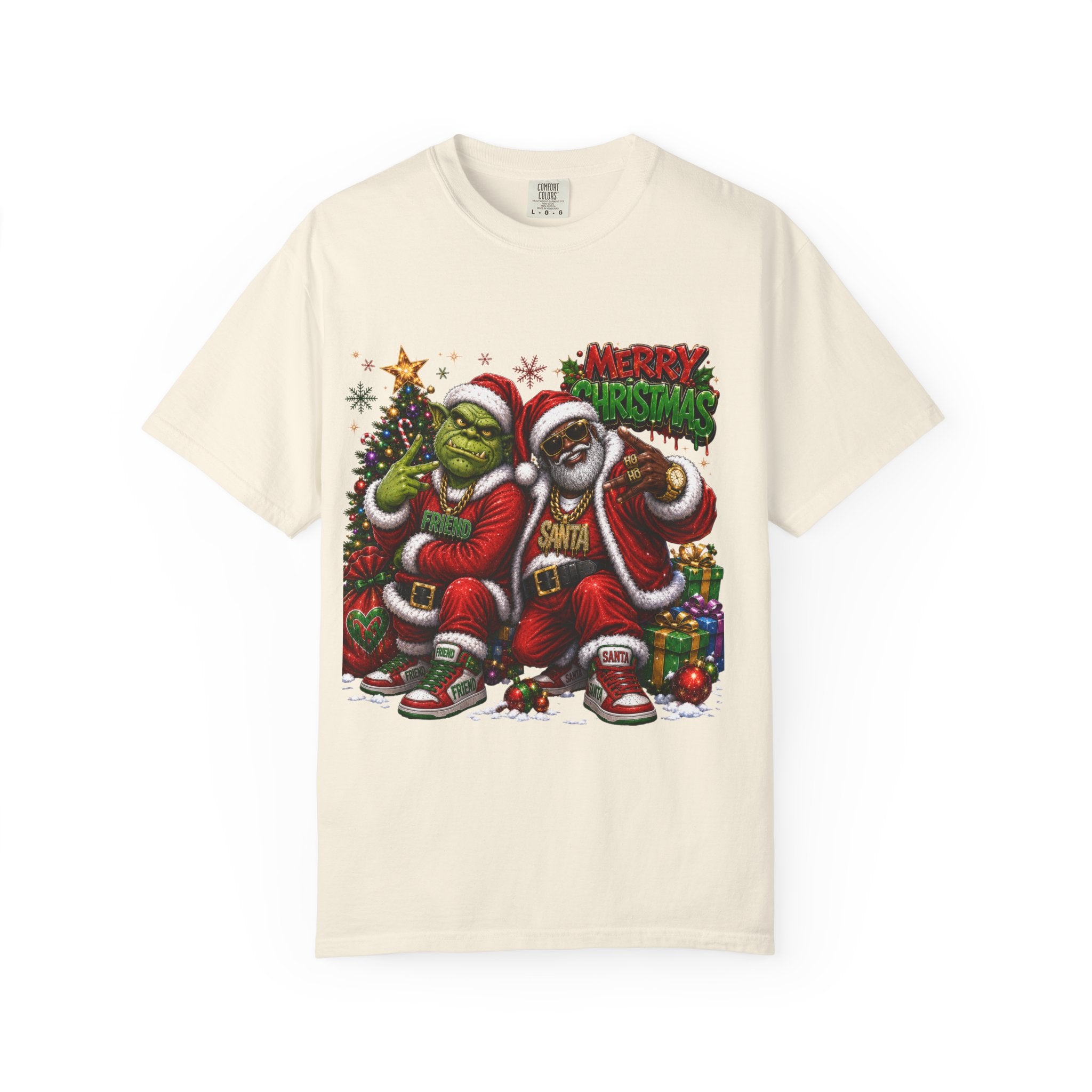 Santa and Friend Merry Christmas Shirt – Hip Hop Holiday Tee | Funny Christmas Gift