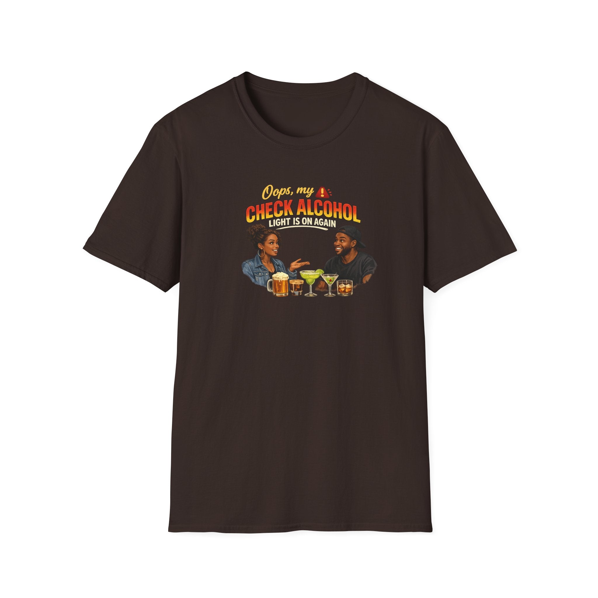 Oops My Check Alcohol Light Is On Again T-Shirt | Funny Drinking Shirt | Day Party Graphic Tee
