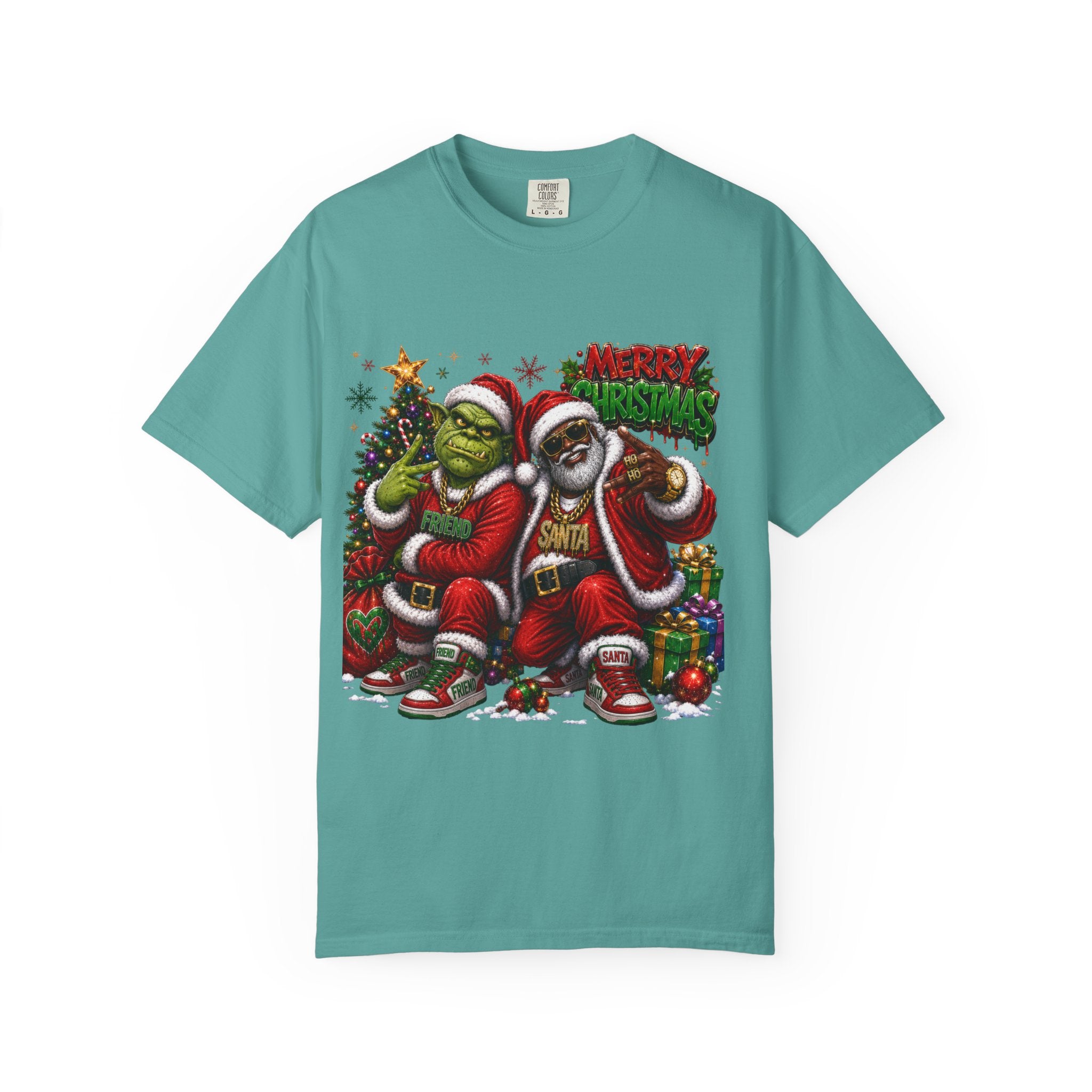 Santa and Friend Merry Christmas Shirt – Hip Hop Holiday Tee | Funny Christmas Gift