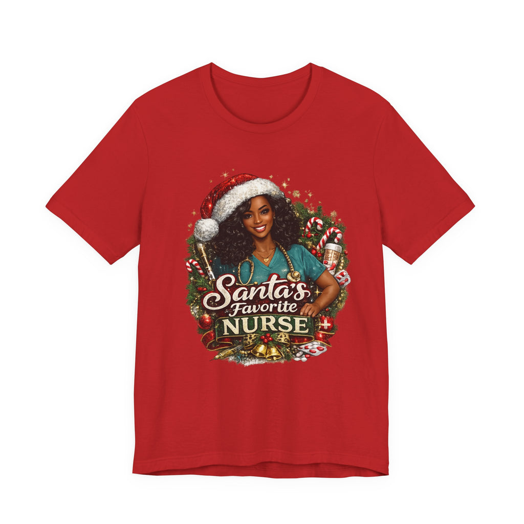 Santa's Favorite Nurse – Black Nurse Christmas T-Shirt
