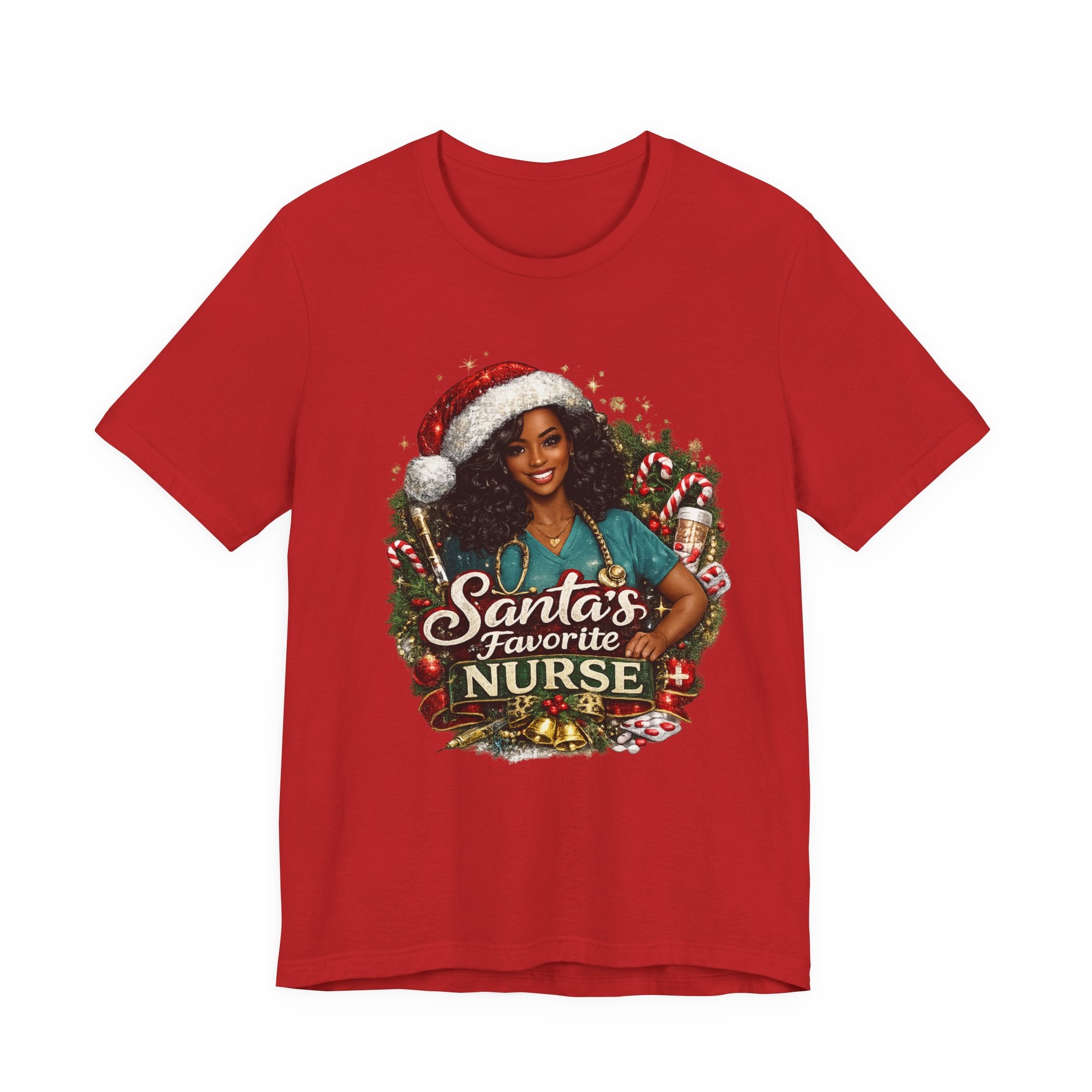 Santa's Favorite Nurse – Black Nurse Christmas T-Shirt