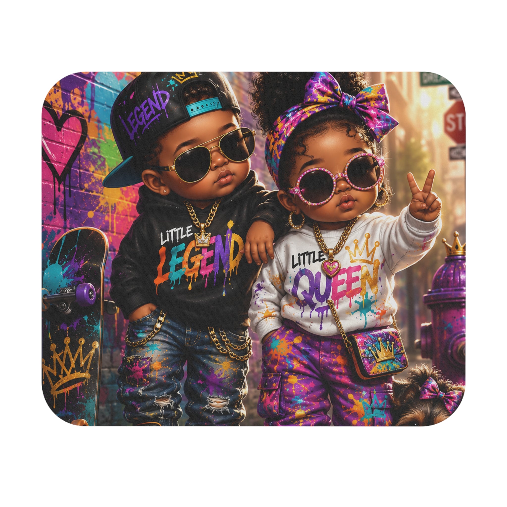 Little Legend & Little Queen Mouse Pad | Back to School Hip Hop Kids Desk Pad | Urban Streetwear Desk Accessory