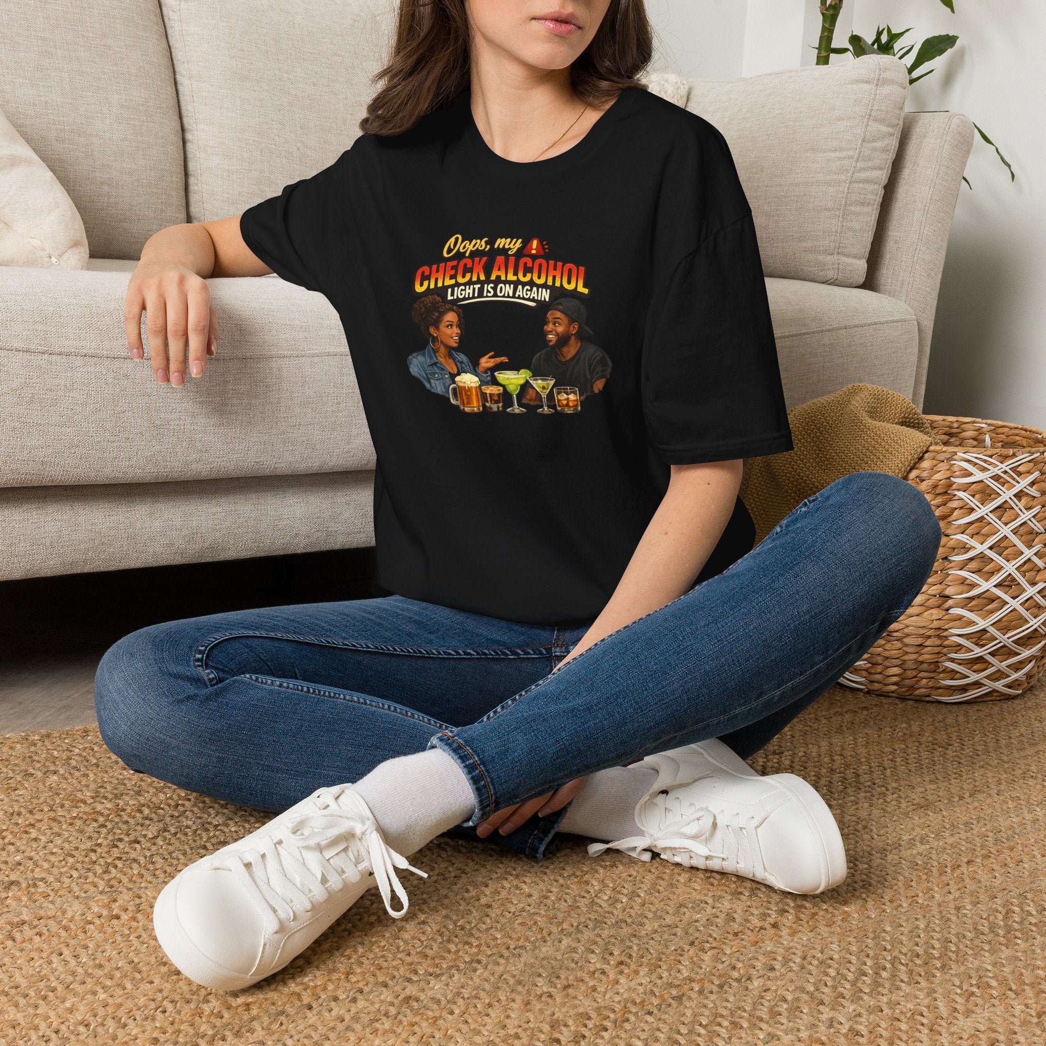 Oops My Check Alcohol Light Is On Again T-Shirt | Funny Drinking Shirt | Day Party Graphic Tee