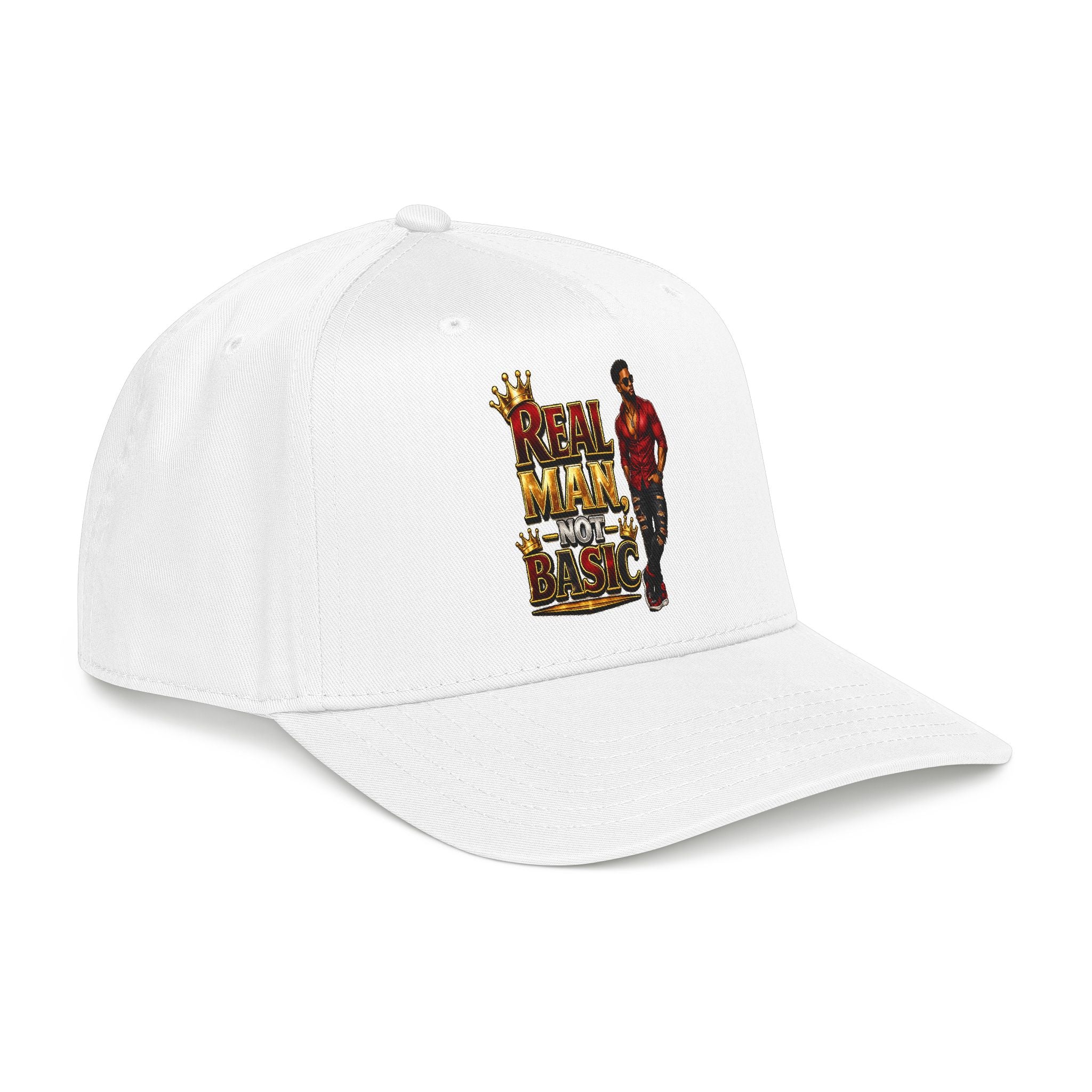 Real Man, Not Basic Ball Cap | King Crown Embroidered Snapback Hat