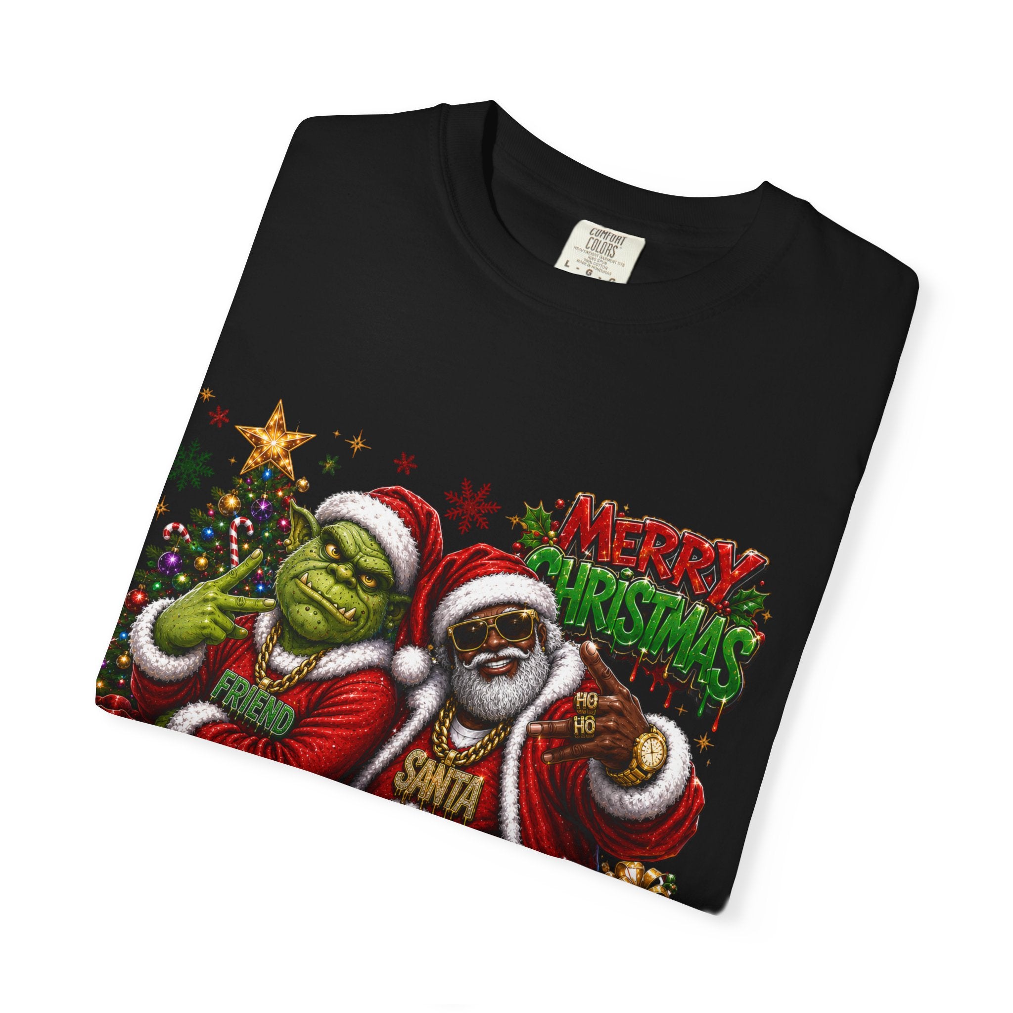 Santa and Friend Merry Christmas Shirt – Hip Hop Holiday Tee | Funny Christmas Gift