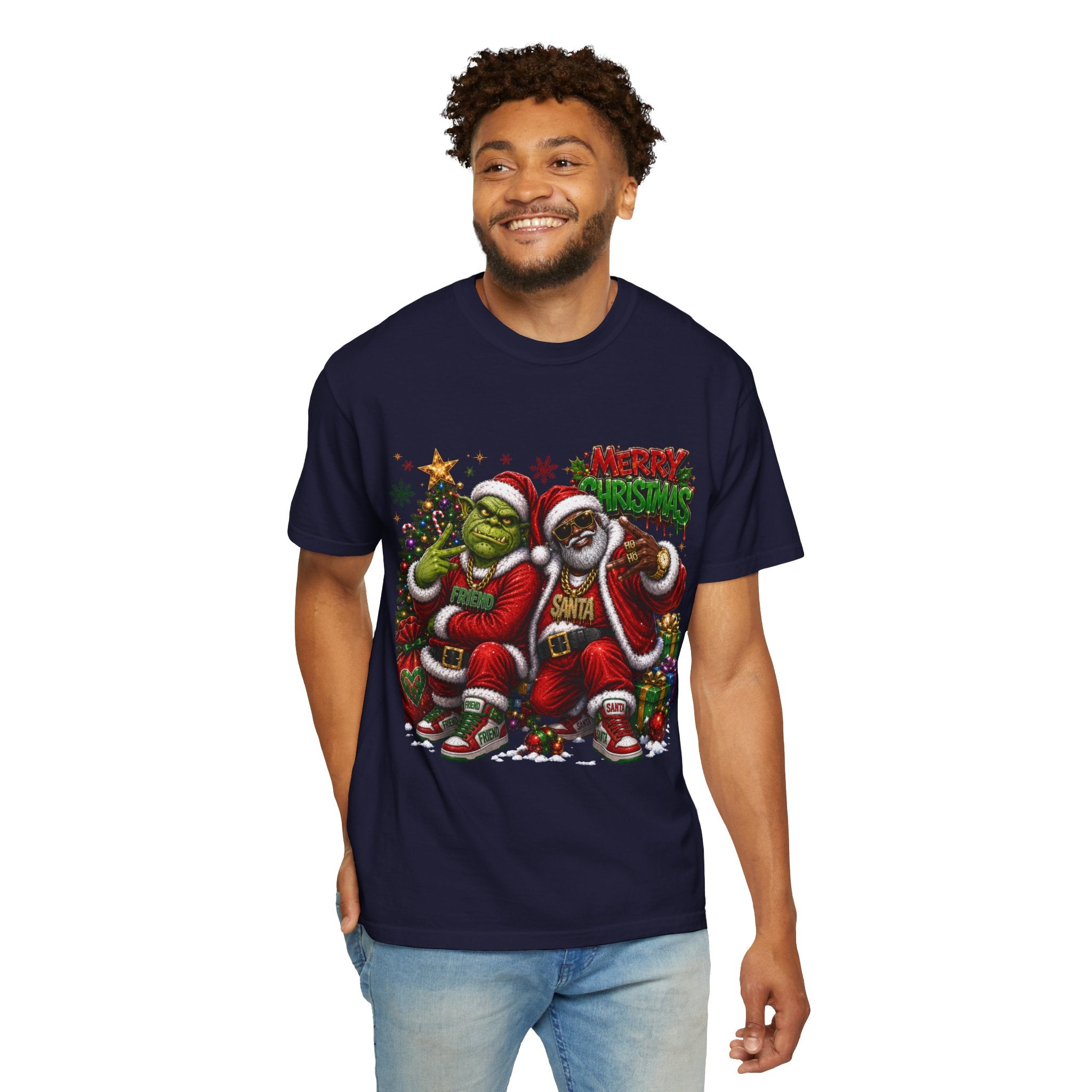 Santa and Friend Merry Christmas Shirt – Hip Hop Holiday Tee | Funny Christmas Gift