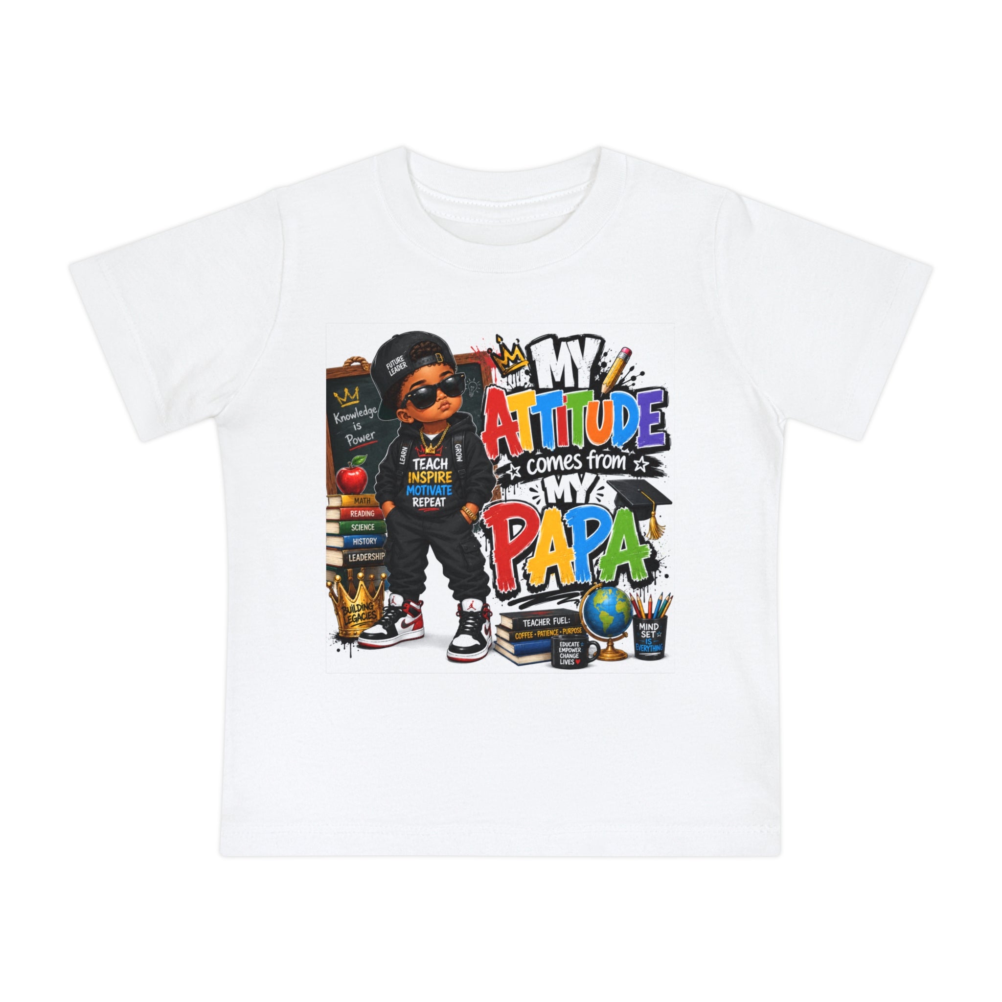 Baby T-Shirt "My Attitude Comes From My Papa" — Cute Hip-Hop Infant Tee for Grandparents, Daddy’s Little One, Gift for Father's Day
