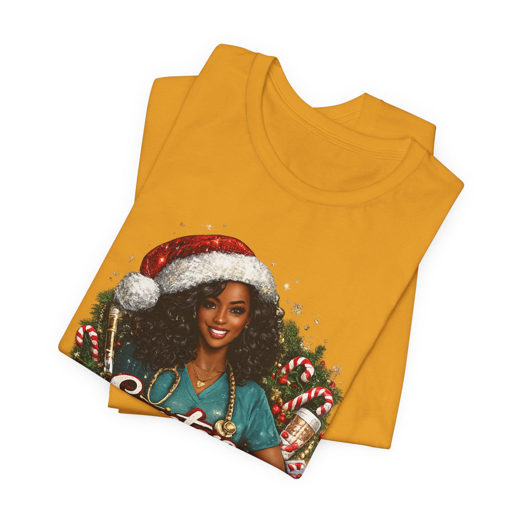 Santa's Favorite Nurse – Black Nurse Christmas T-Shirt