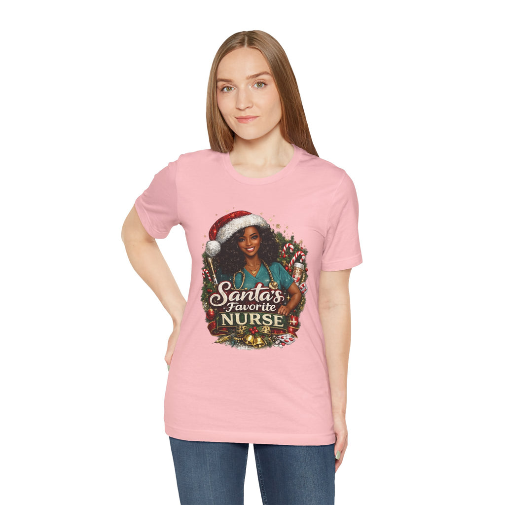 Santa's Favorite Nurse – Black Nurse Christmas T-Shirt