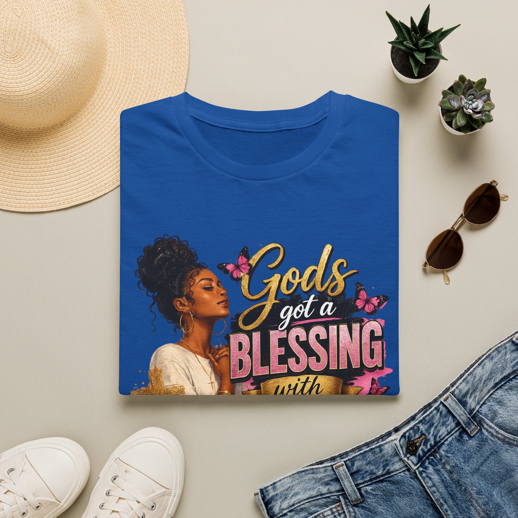God's Got a Blessing With My Name On It T-Shirt | Faith Tee | Black Woman Prayer Graphic Tee