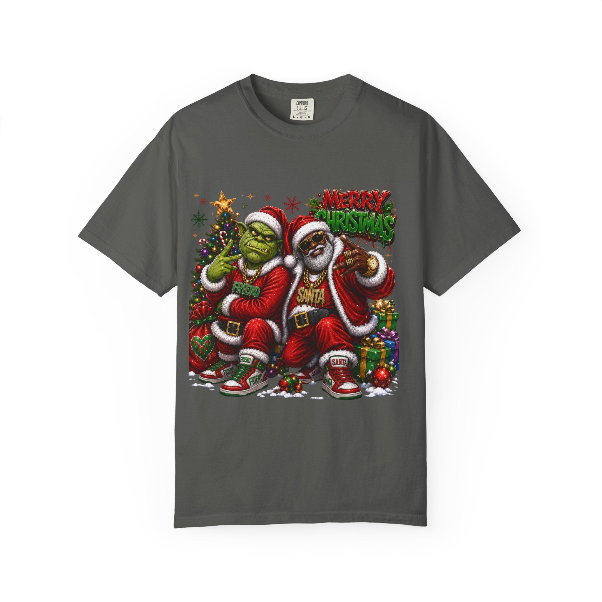 Santa and Friend Merry Christmas Shirt – Hip Hop Holiday Tee | Funny Christmas Gift