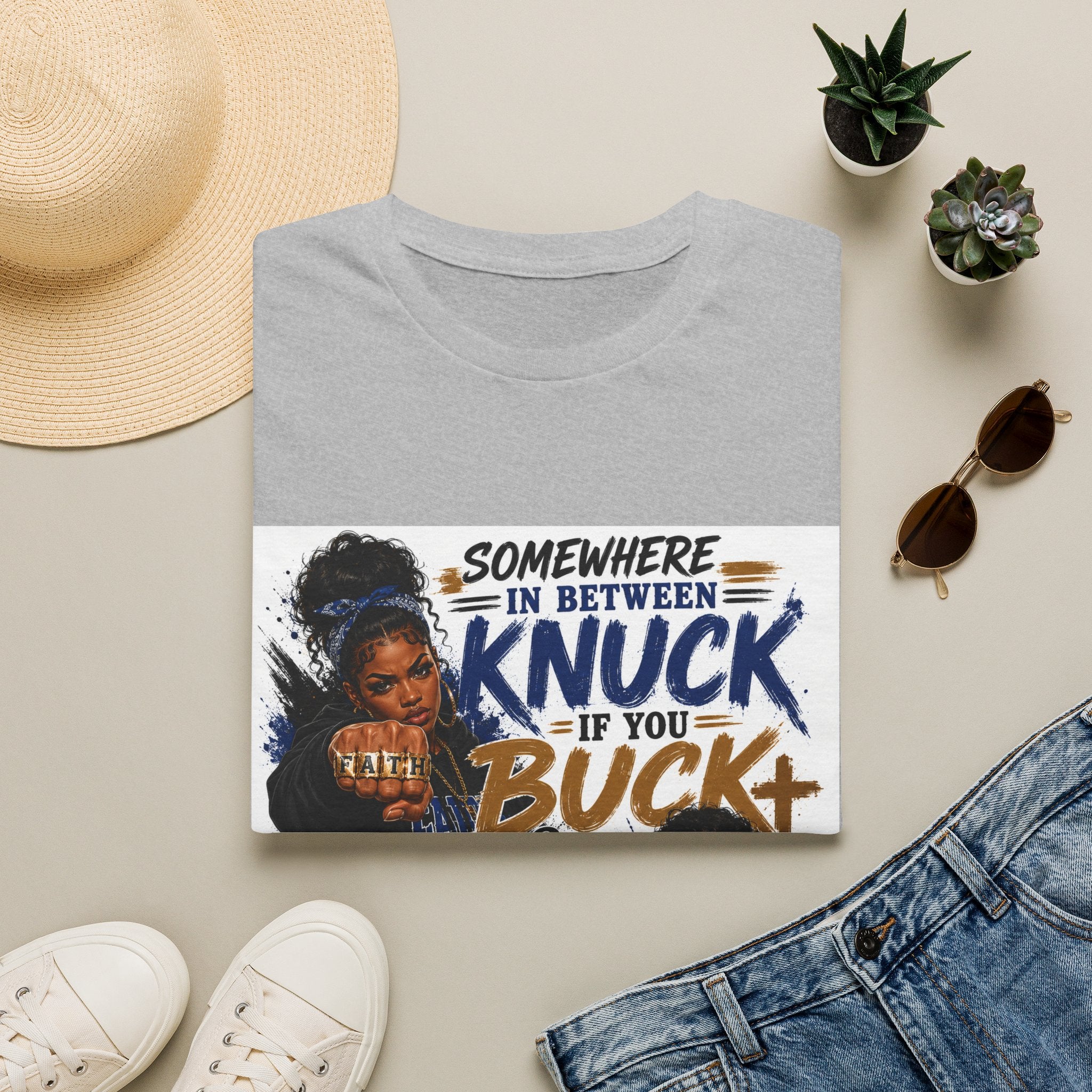 Knuck If You Buck T‑Shirt — “Somewhere In Between” Gospel‑Proud Graphic Tee