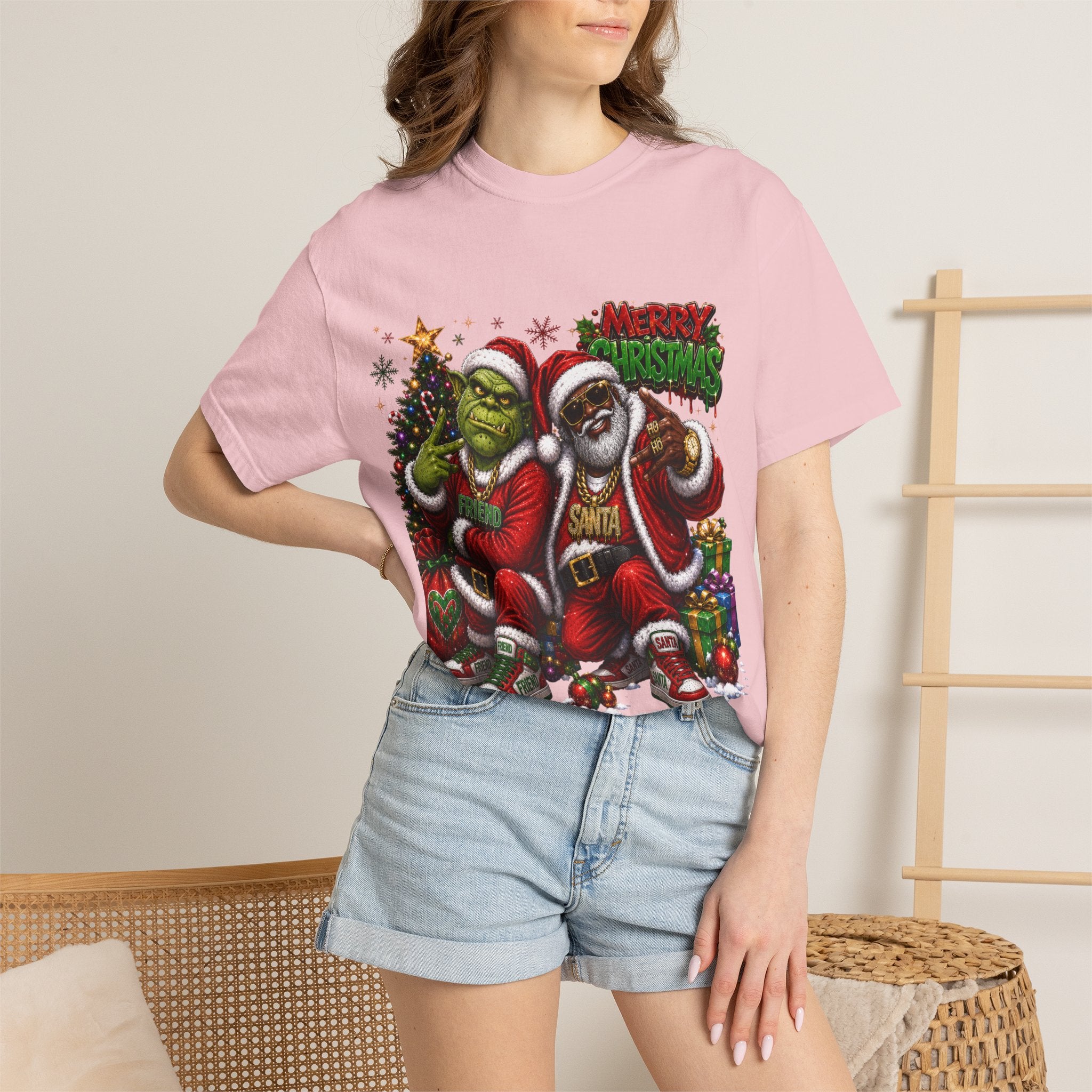 Santa and Friend Merry Christmas Shirt – Hip Hop Holiday Tee | Funny Christmas Gift