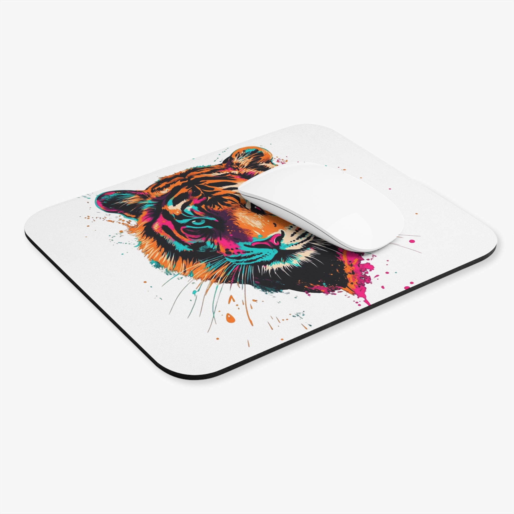Neon Tiger Mouse Pad – Bold Colorful Wild Animal Graphic Desk Accessory